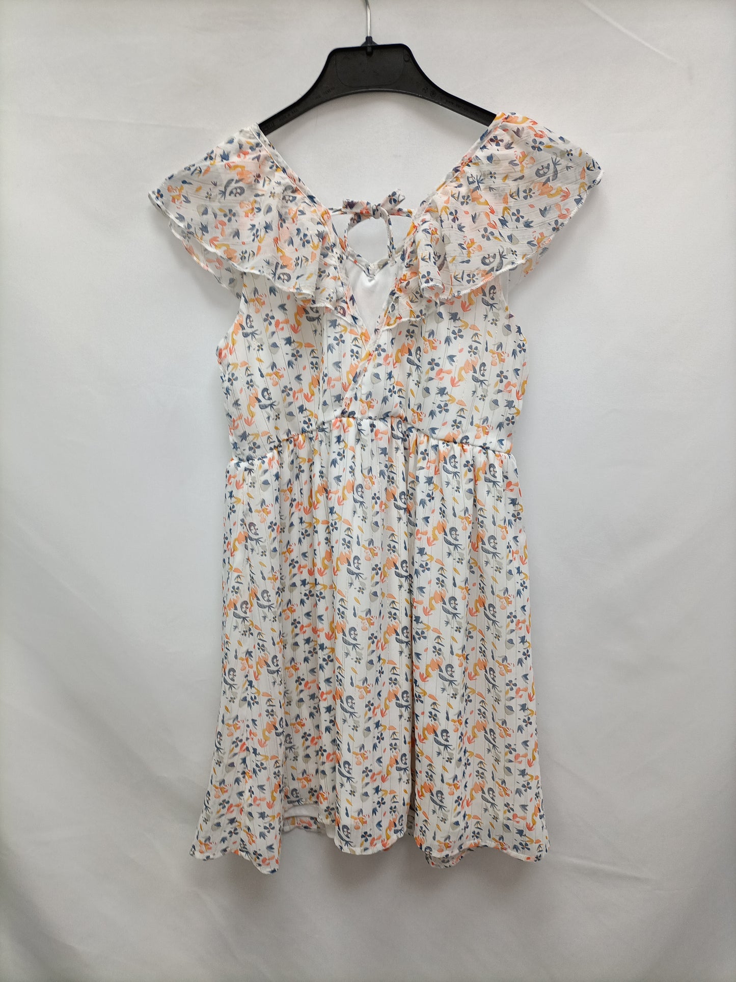 GEMO. Vestido blanco flores y rayas T.10 años