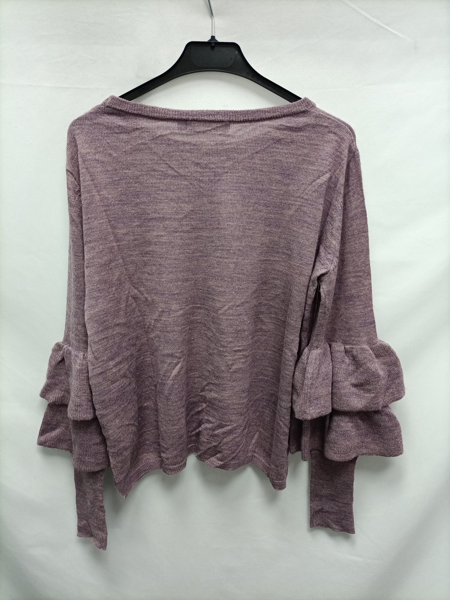 CORTEFIEL. Purple mottled sweater with ruffle detail.