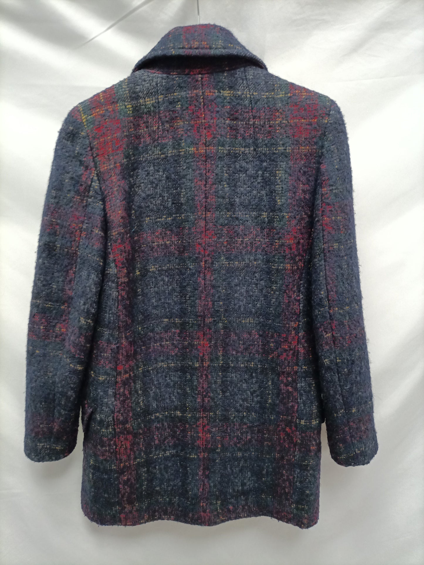 ZARA. Abrigo azul cuadros T.xs