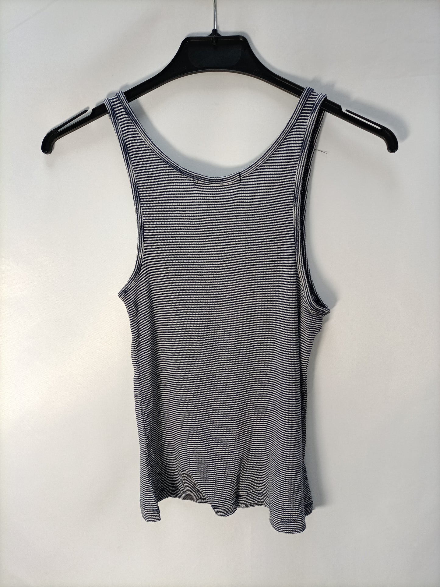 MANGO. Blue and white striped Ts top