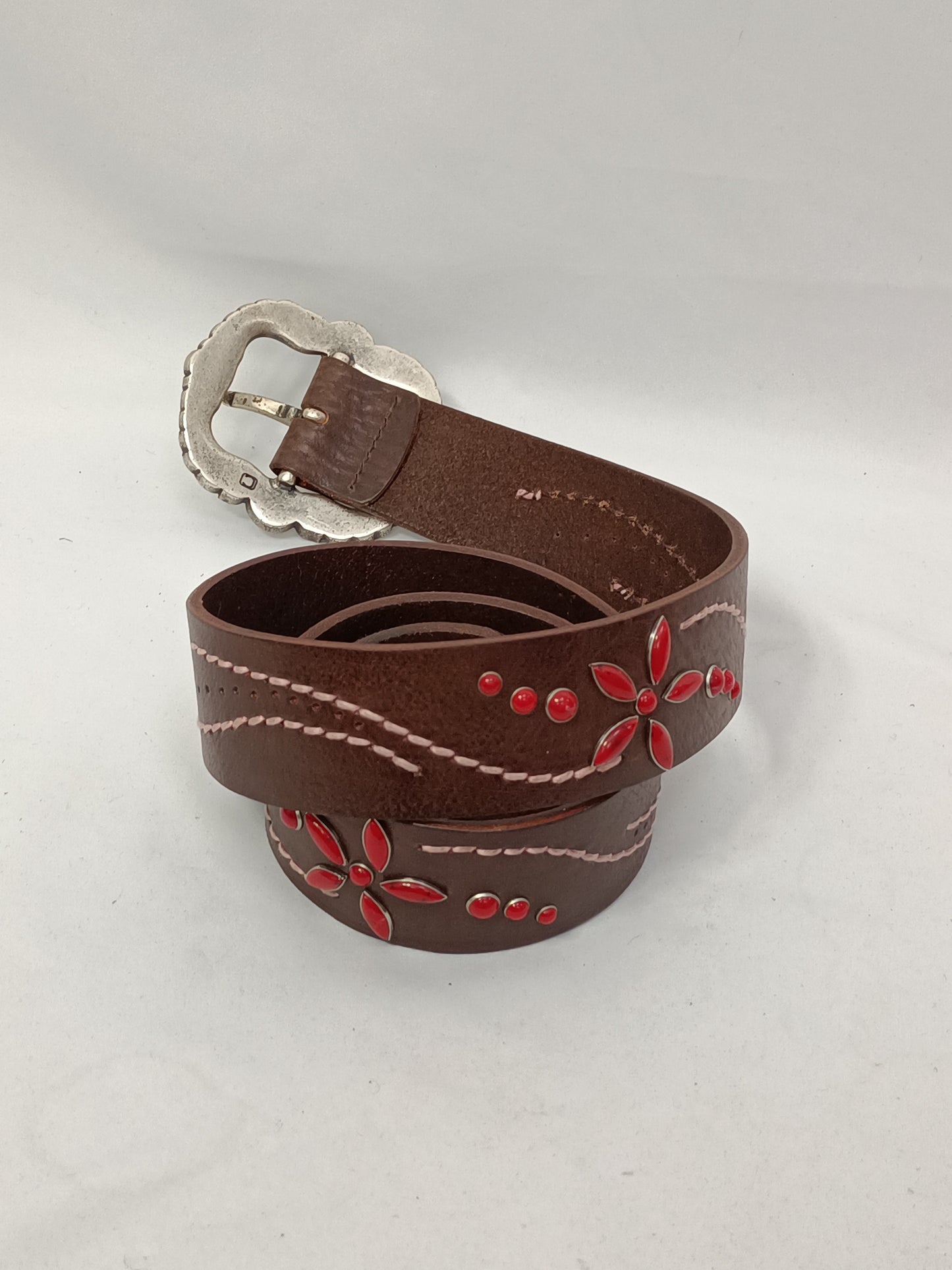 OTHERS. Brown embroidered belt S.100