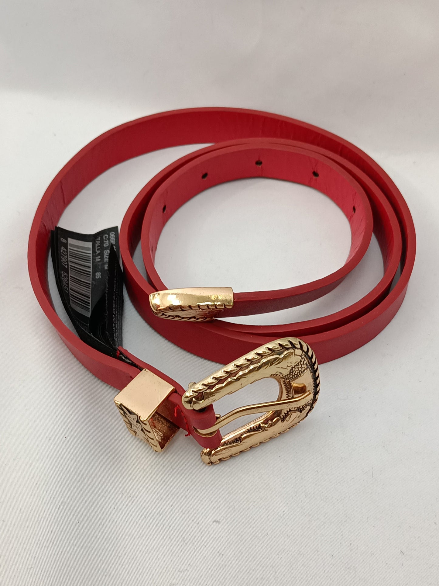 MANGO. Cinturón fino rojo T.85