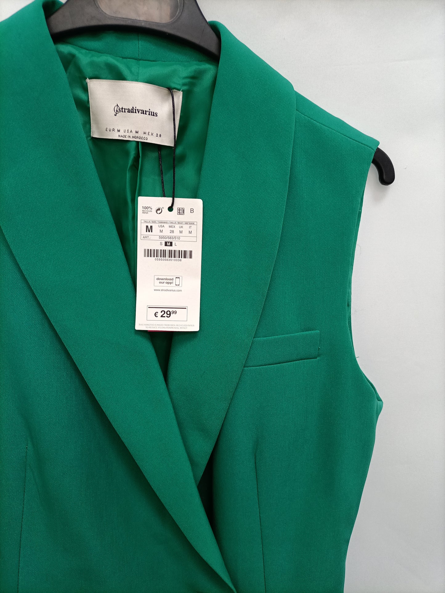 STRADIVARIUS. Vestido/Chaleco corto verde T.m