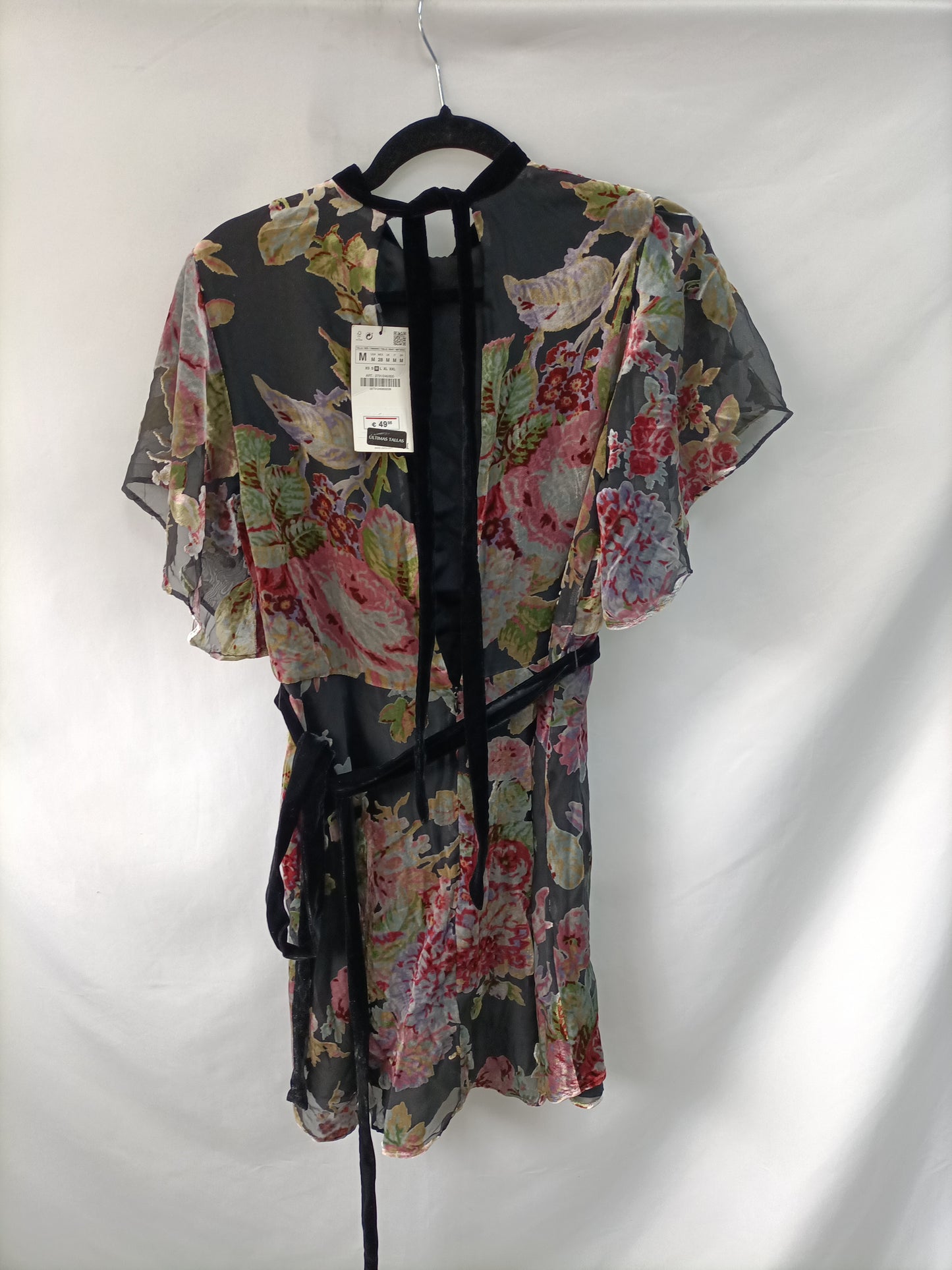 ZARA. Vestido flores terciopelo T.m