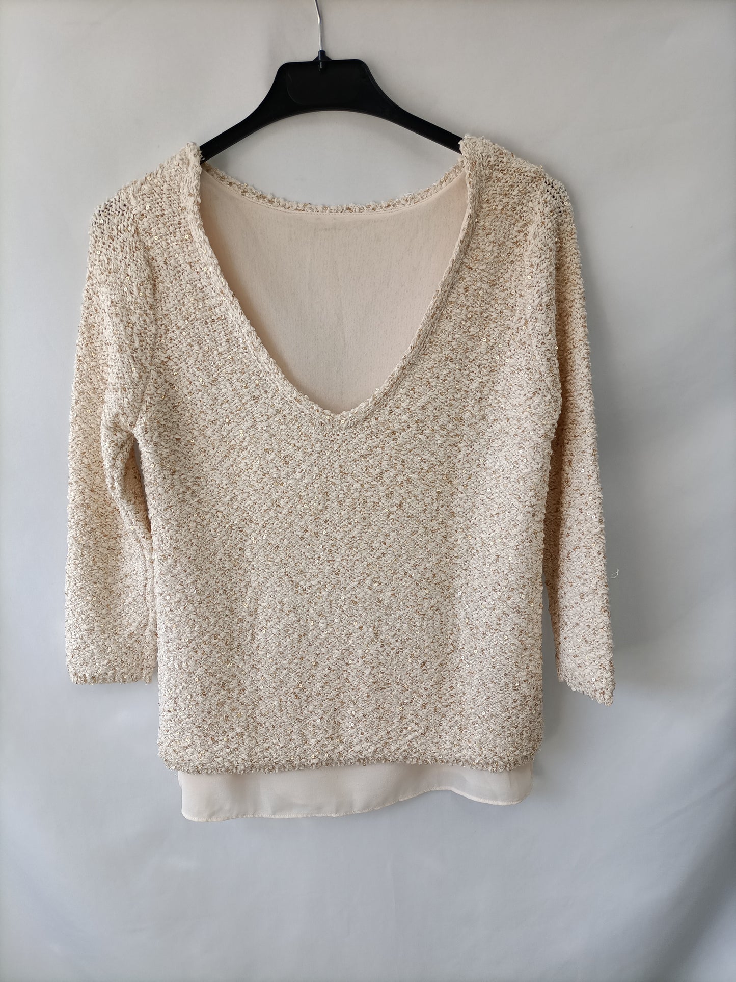 ZARA. Jersey beige lentejuelas T.s