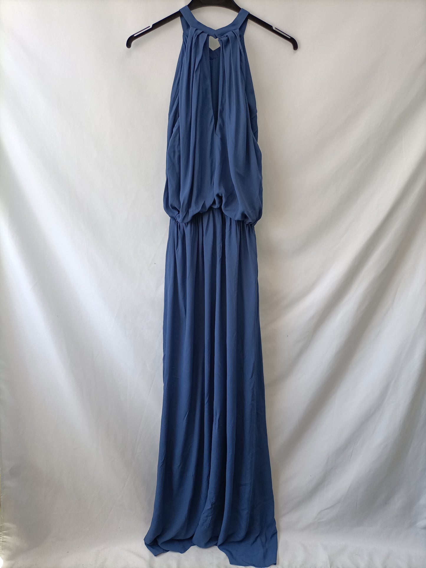 MANGO. Flowy blue halterneck long dress S.xs