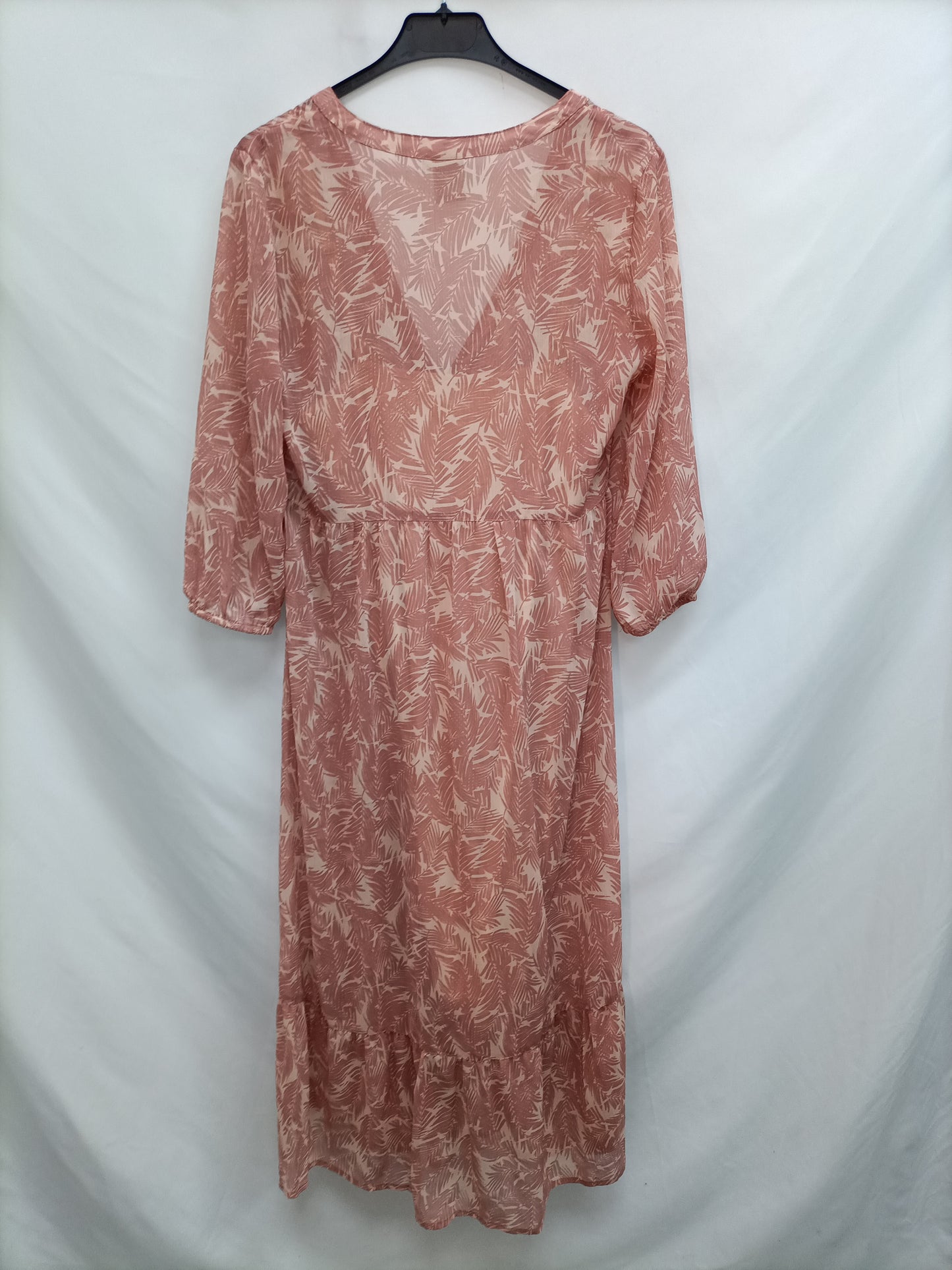 ICHI. Vestido midi rosa hojas T.s