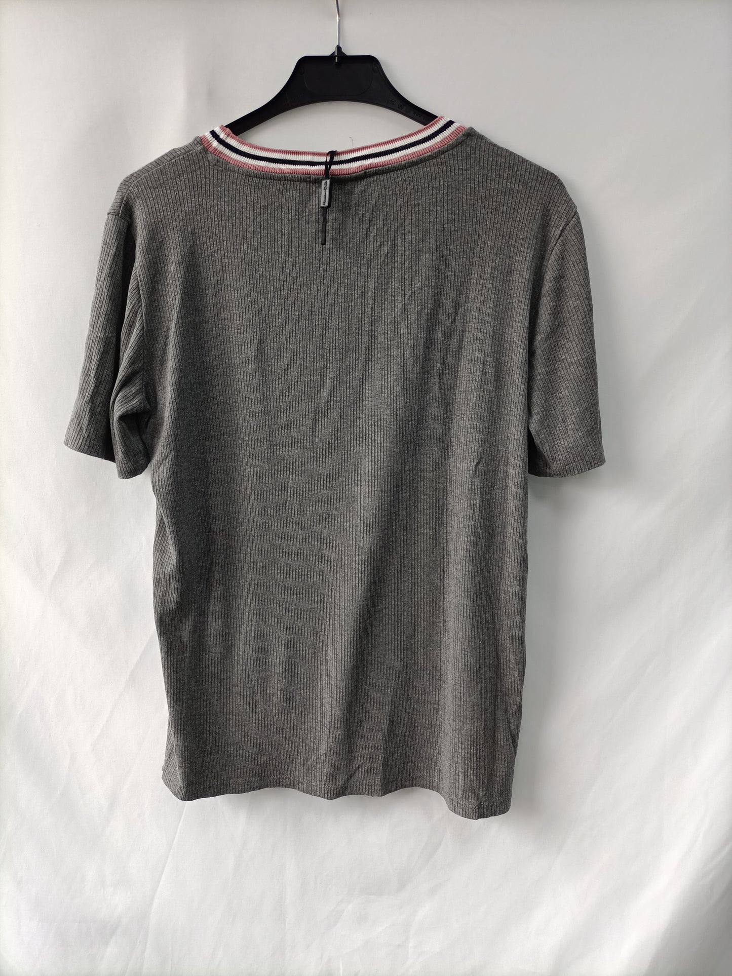 MASSIMO DUTTI. Gray ribbed t-shirt Tl