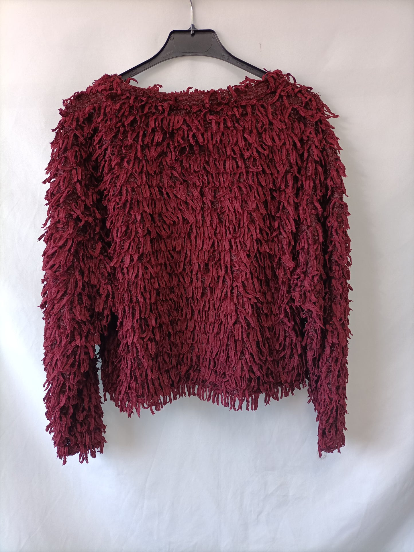 ZARA. Jersey Burdeos flecos T.m