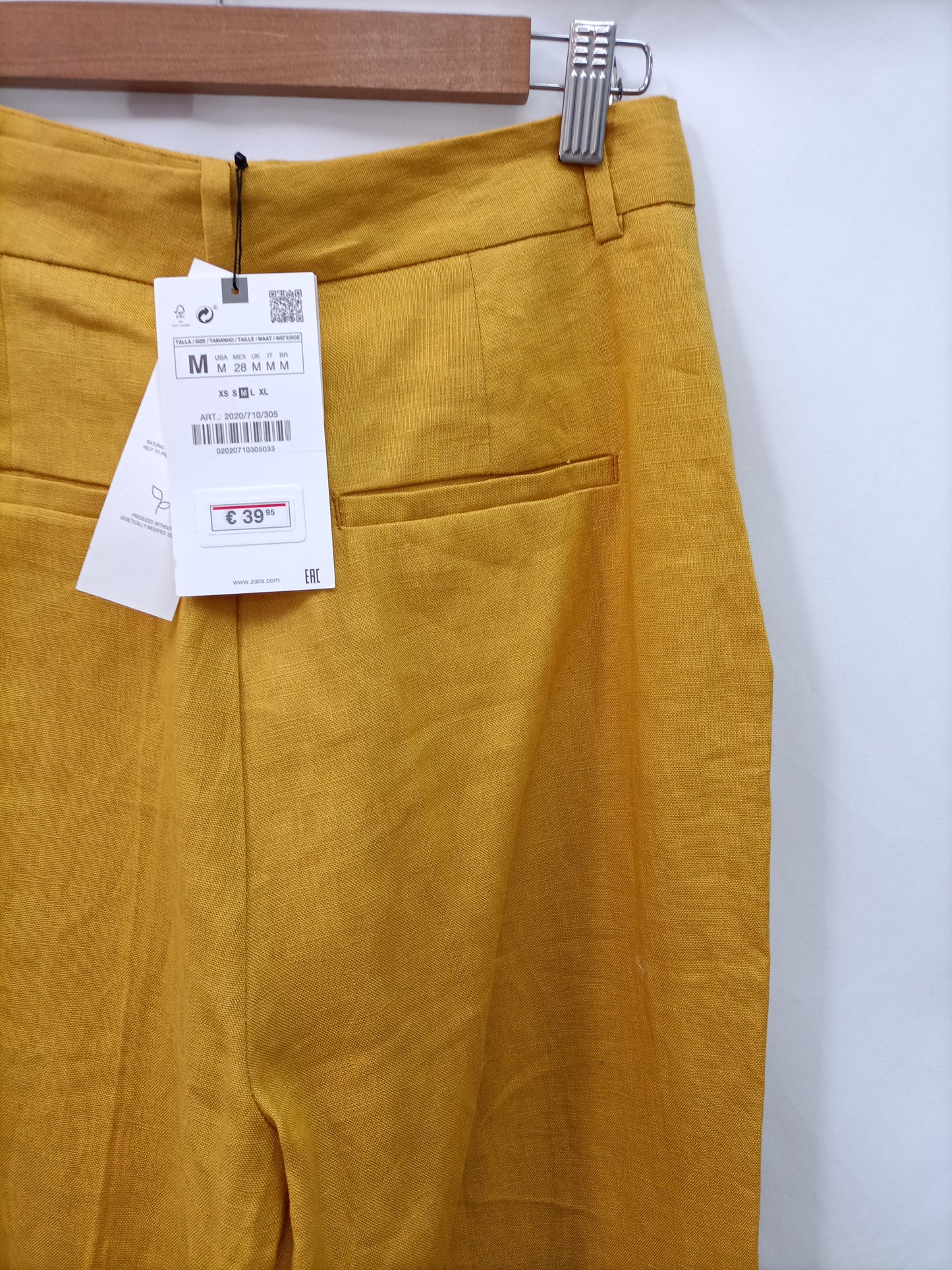 ZARA.Pantalón mostaza lino T.m