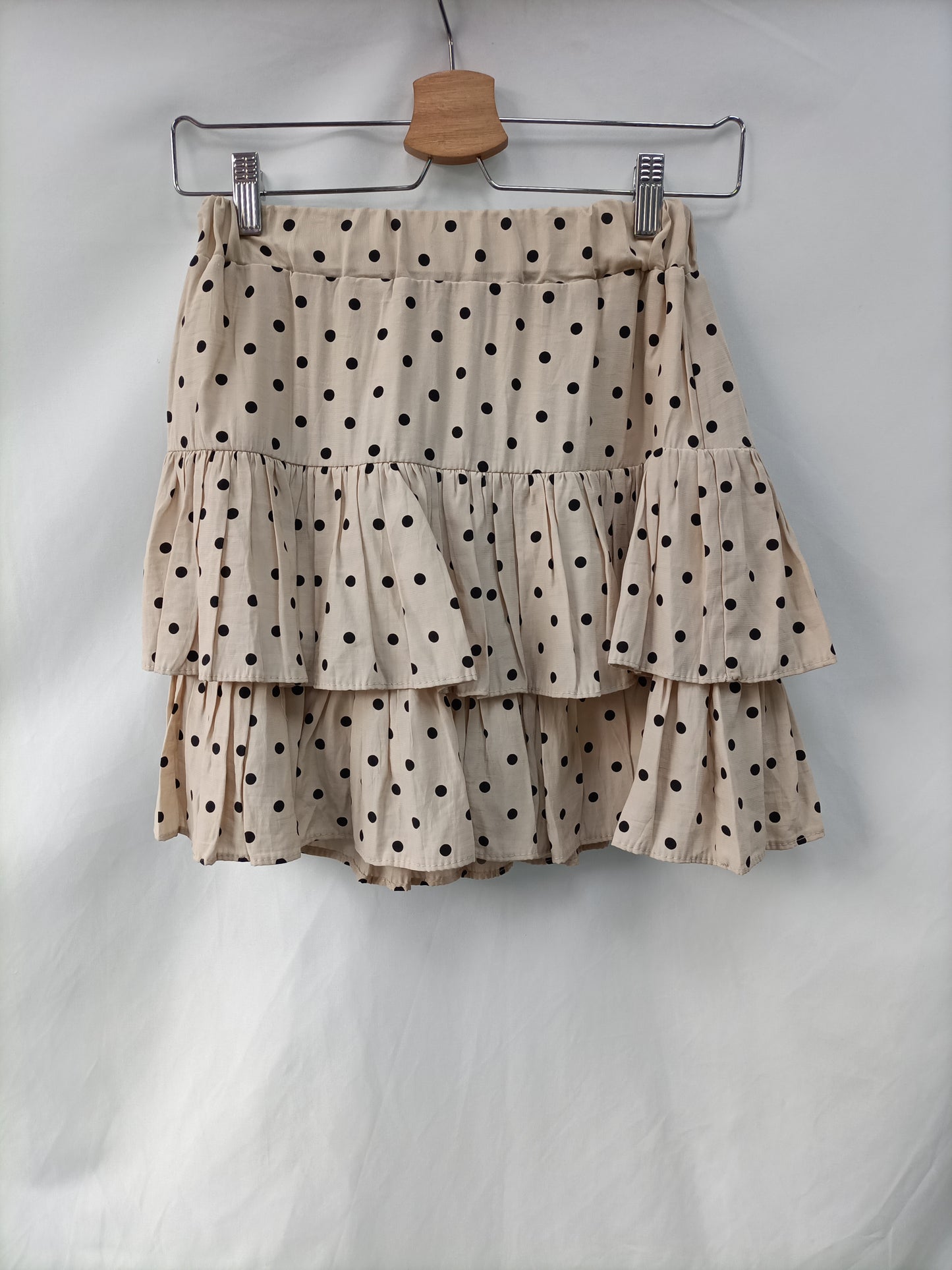 C'EST-MONIQUE. Falda beige lunares T.m/l