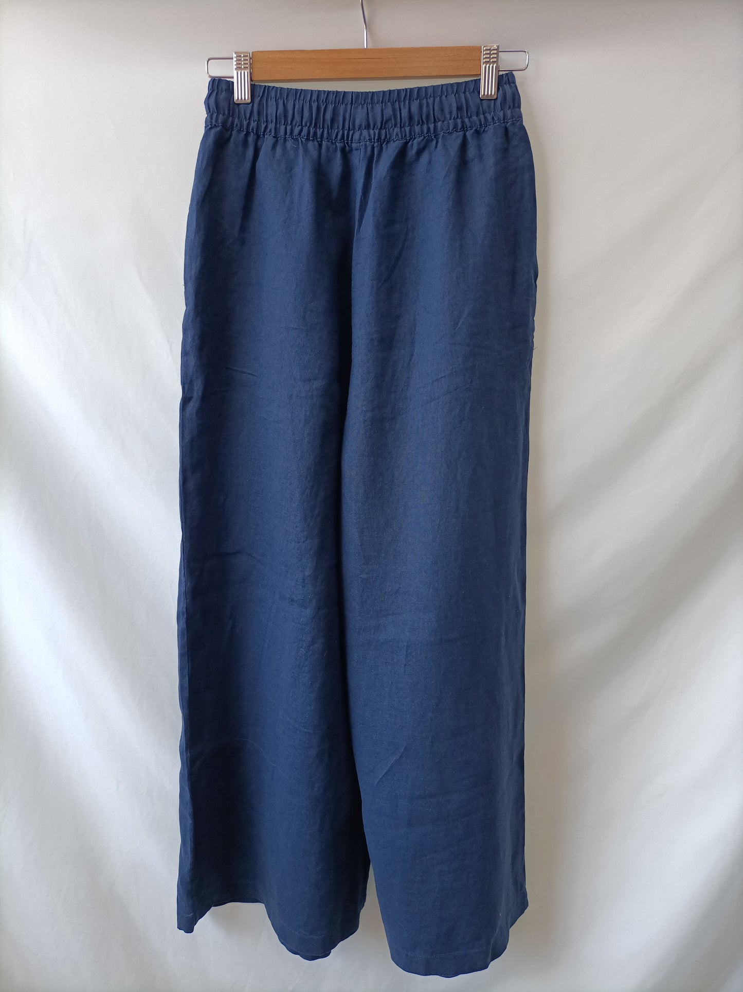 OYSHO.Pantalones Lino azules T.XS