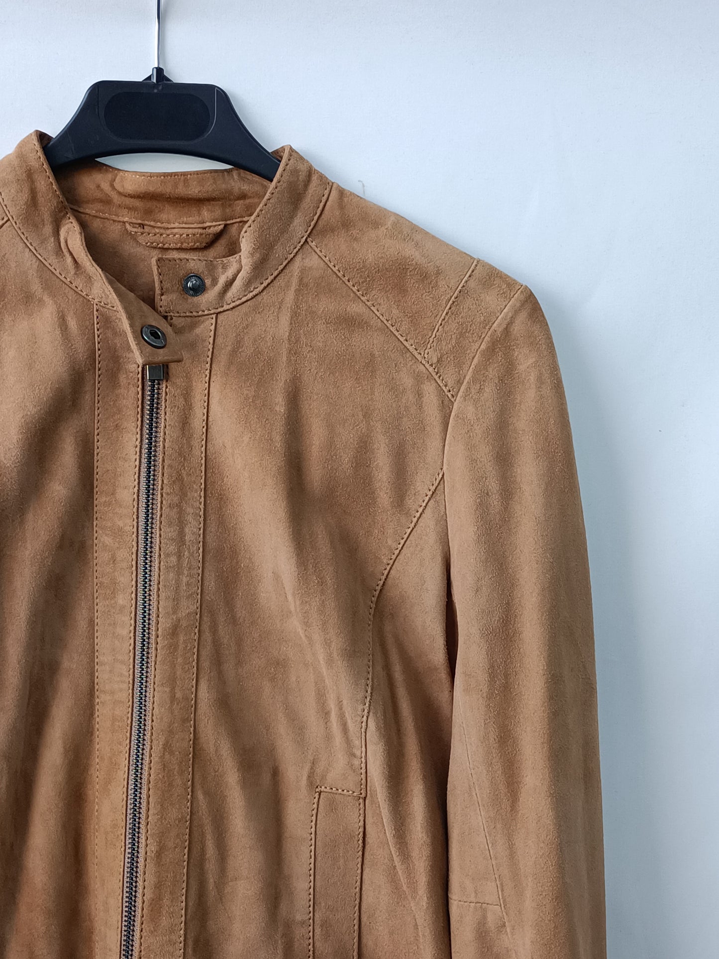 COMPTOIR DES COTONNIERS. Camel leather jacket. T.S.