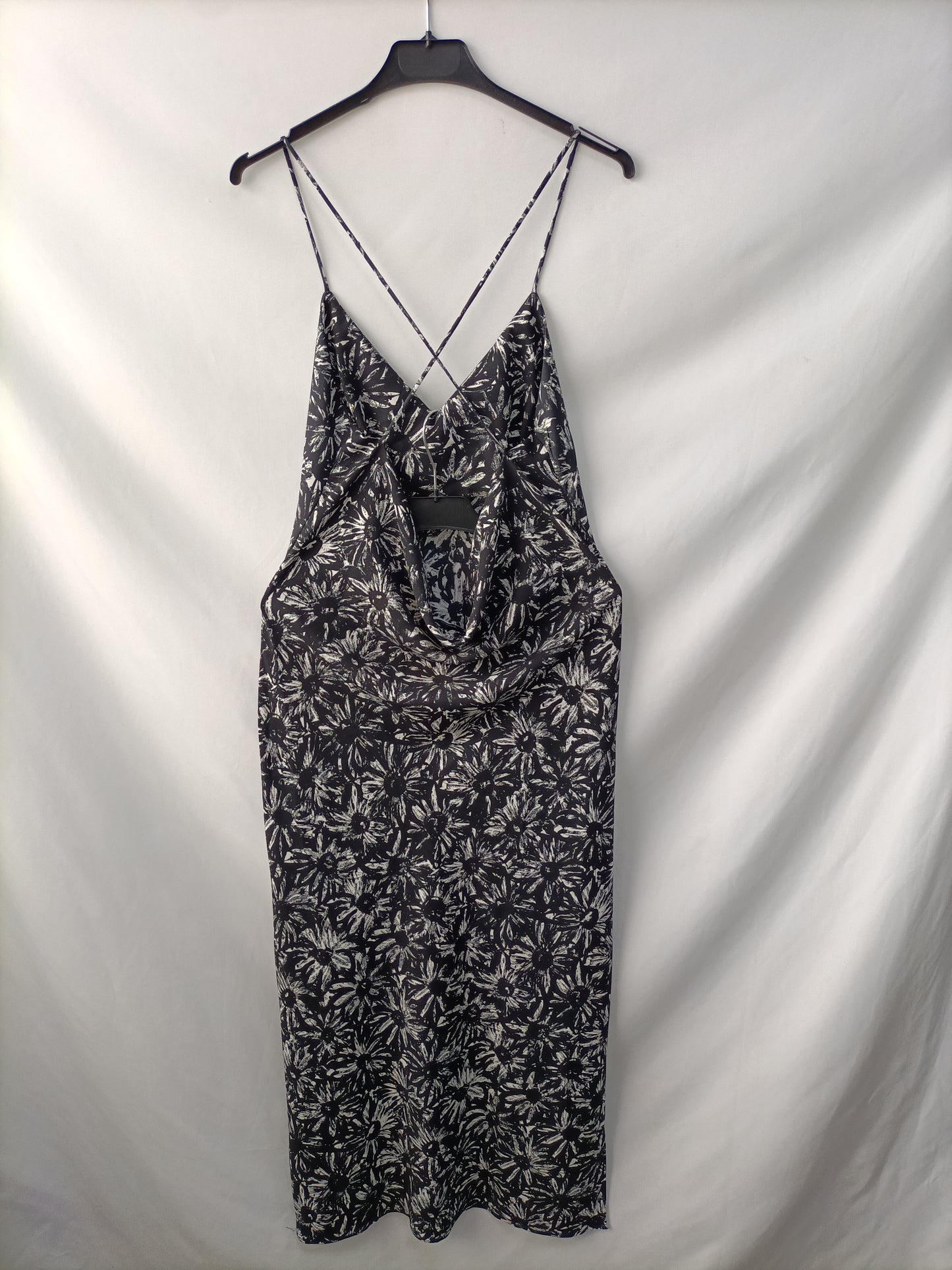 TOPSHOP. Vestido largo negro flores T.38