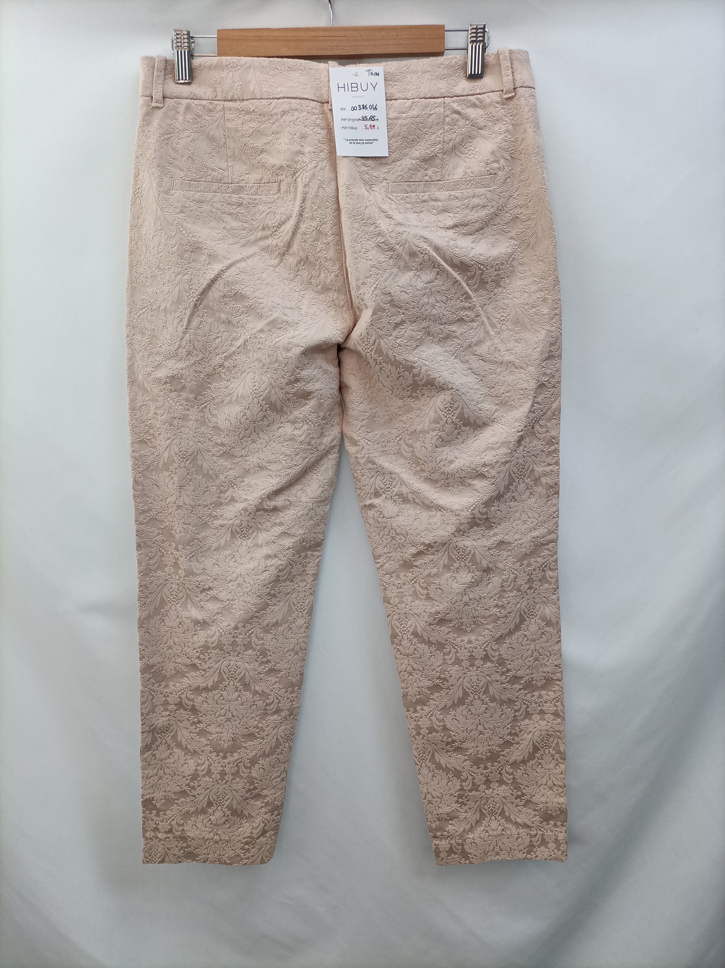 ZARA.Pantalones vestir bordados rositas T.m