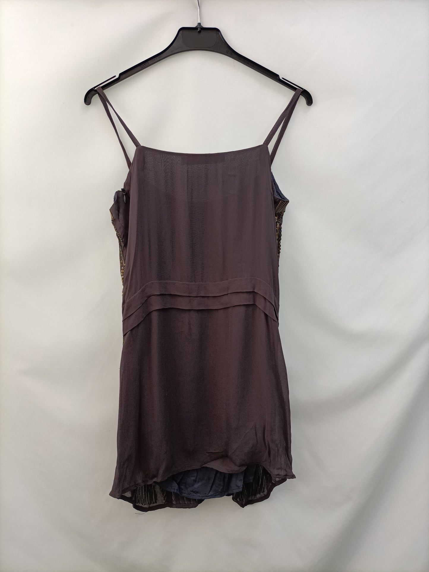 ZARA.Top largo gris pedrería T.s