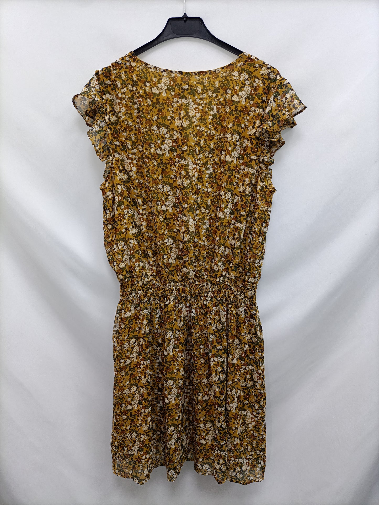 ICHI. Vestido flores mostaza T.l