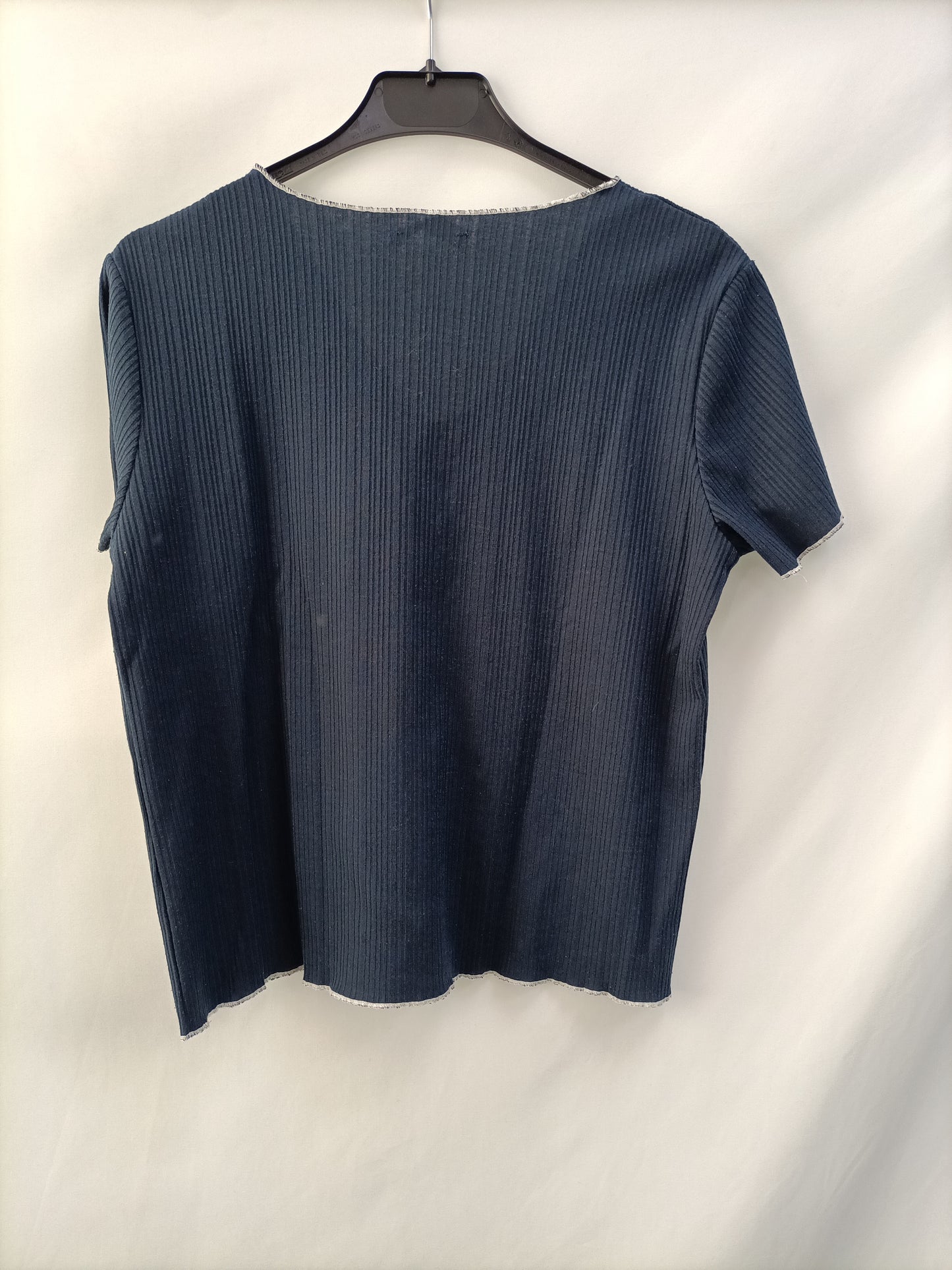 MANGO. Top azul canalé T.m