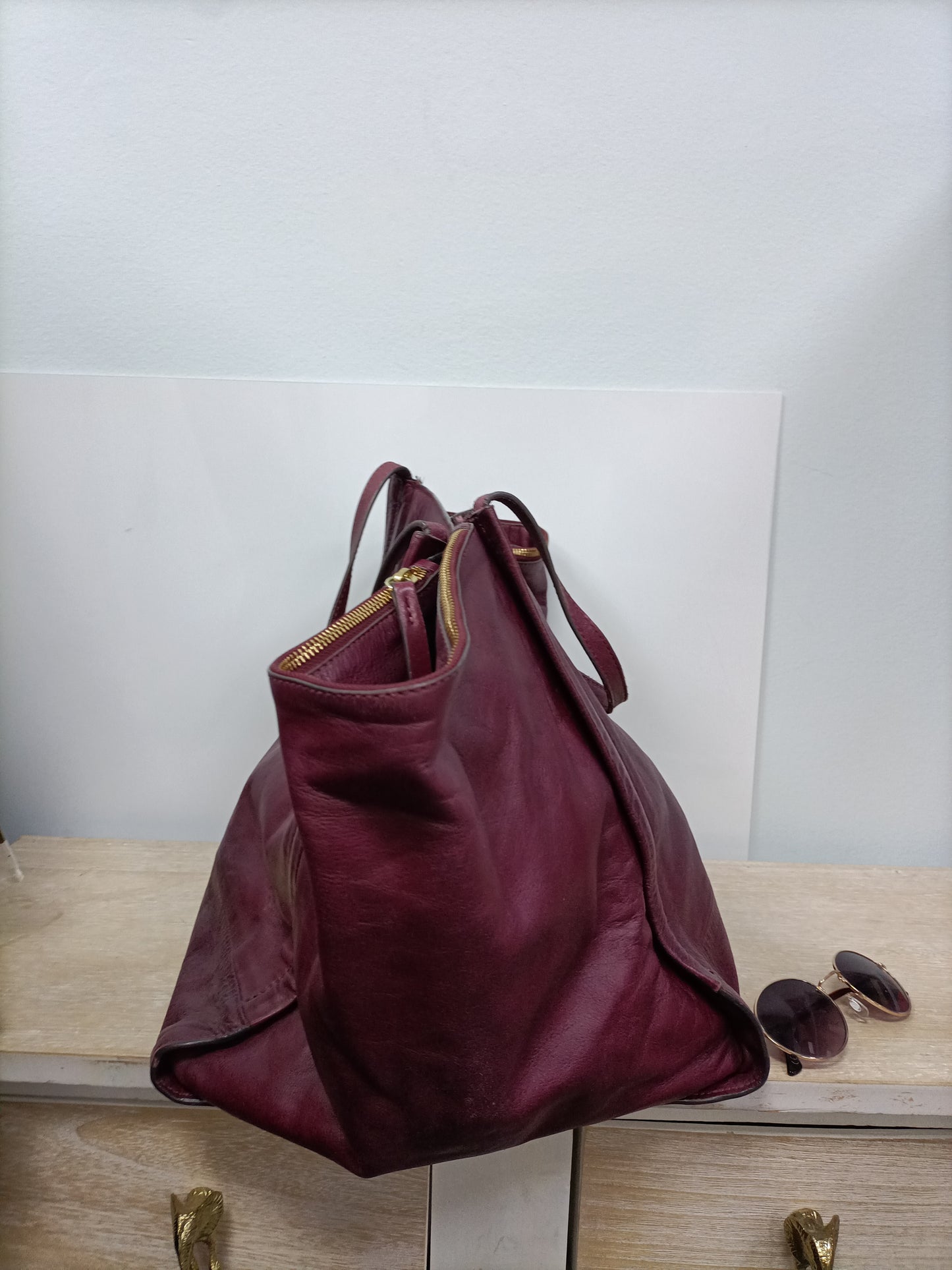 ZARA. Burgundy leather maxi bag