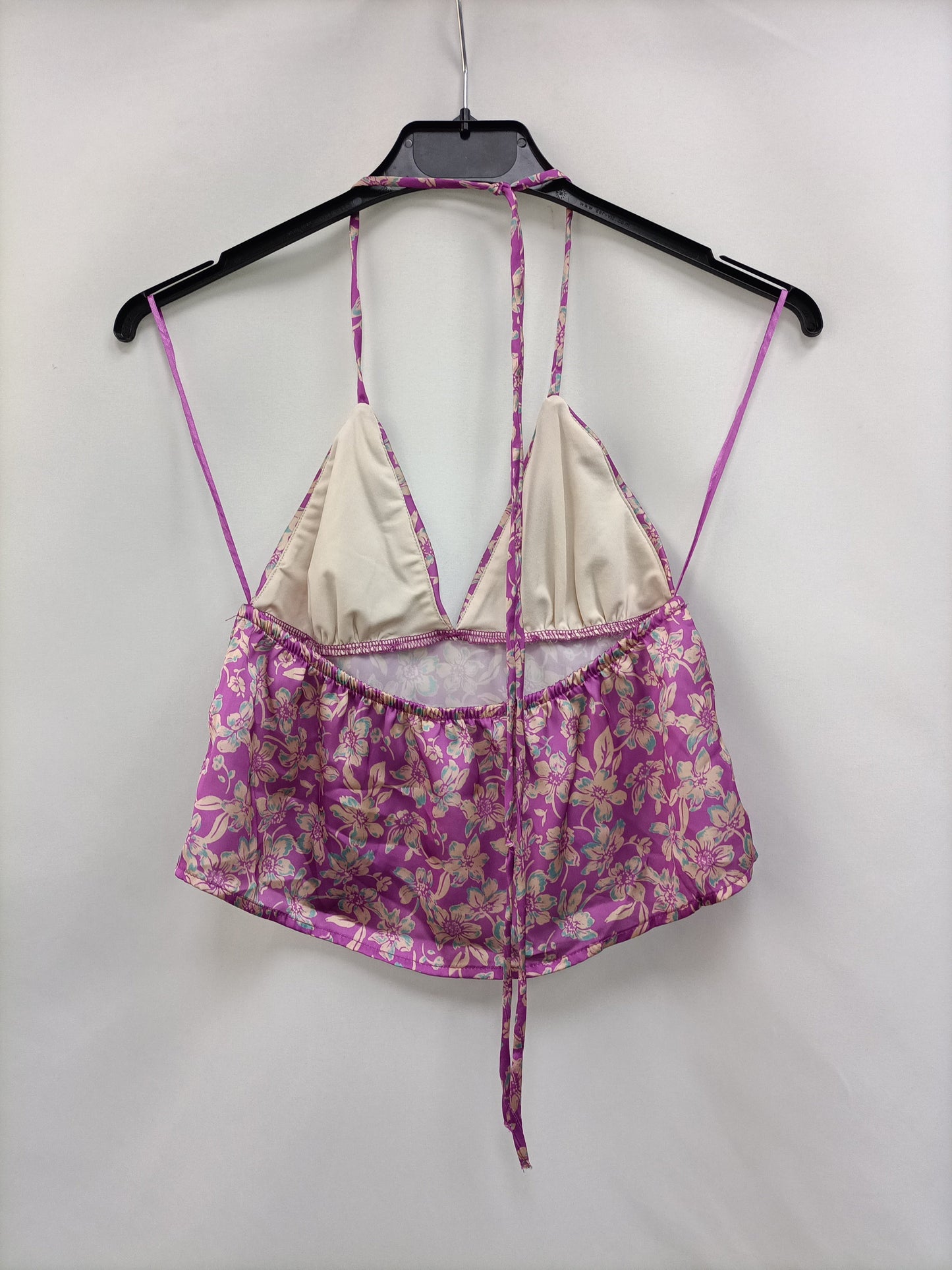 PULL&BEAR.Croptop morado flores T.S
