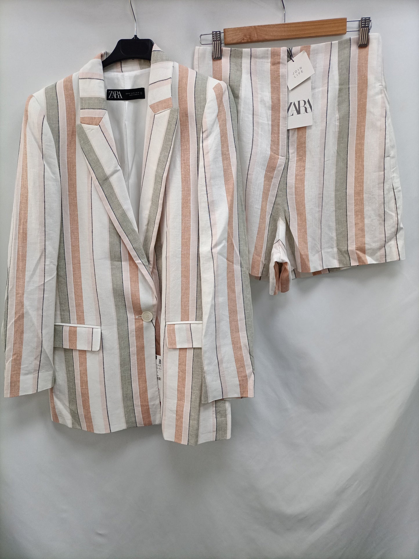 ZARA.Blazer lino rayas tonos pastel oversized T.XS