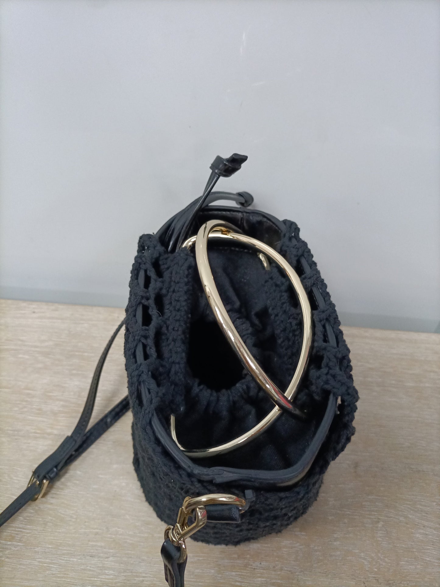 ZARA. Black rigid sack bag