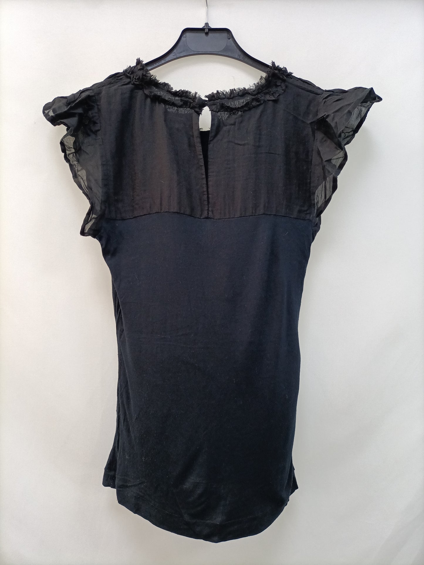 ZARA. Top negro doble textura T.m
