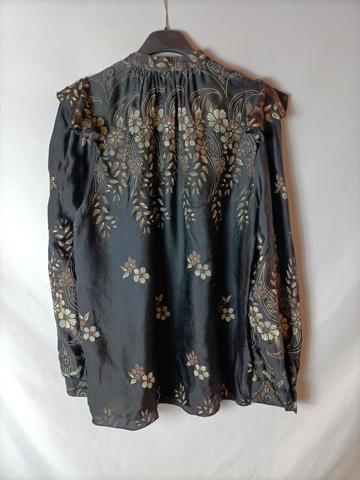 ANTIK BATIK. Blusa negra flores T.s/38