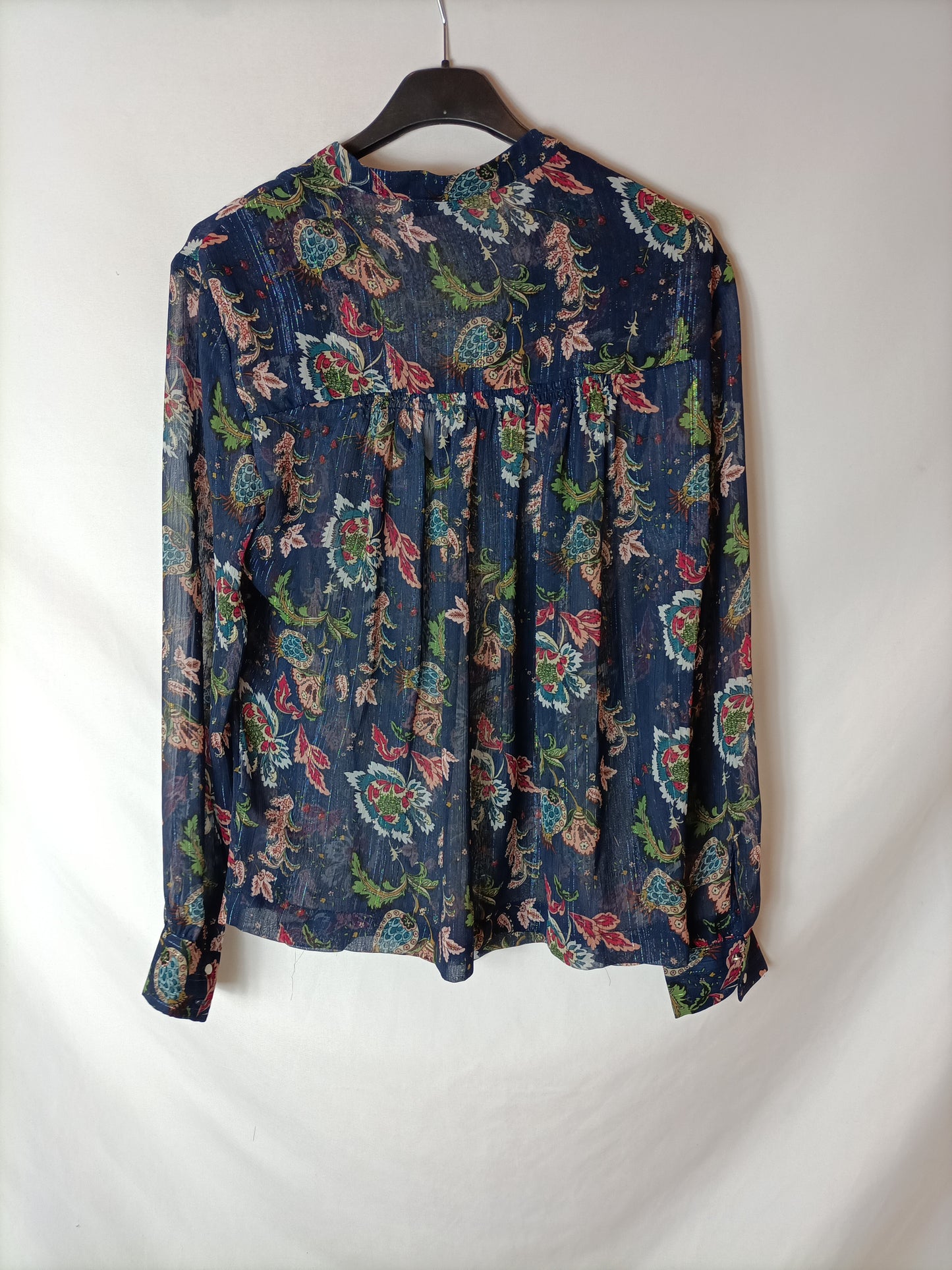 SUNCOO. Blusa azul flores T.1(s)