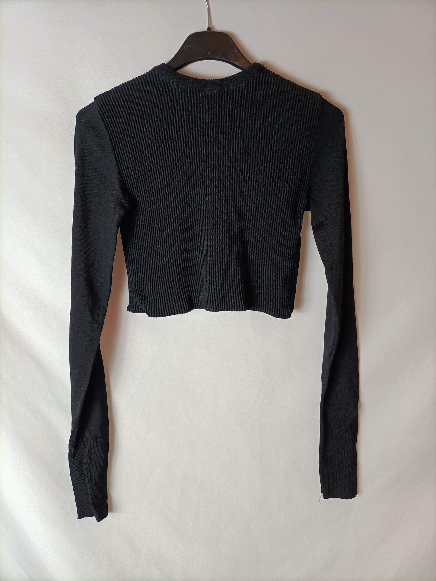 ZARA. Crop top negro doble textura. T M