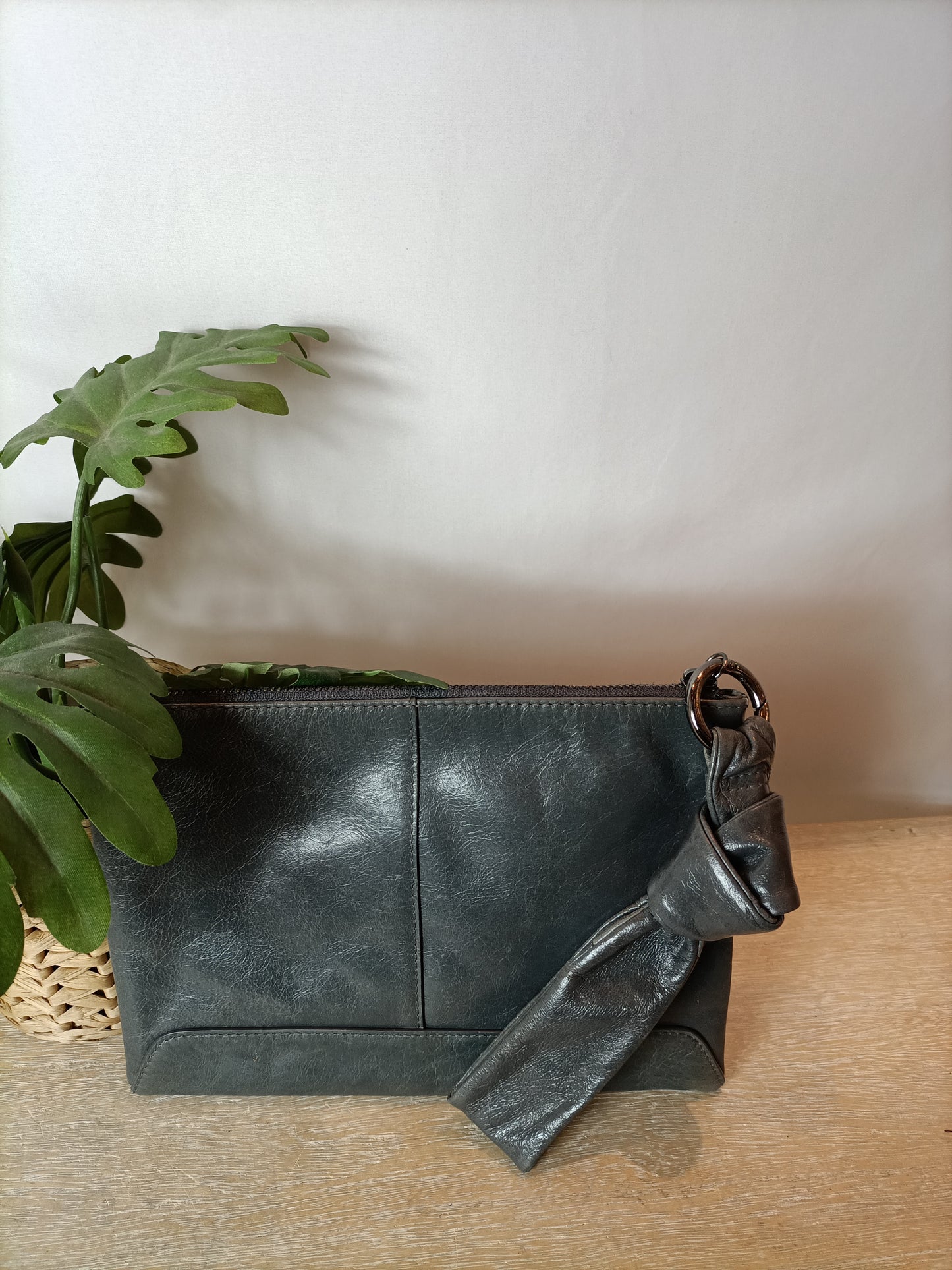 ADOLFO DOMINGUEZ. Gray leather handbag