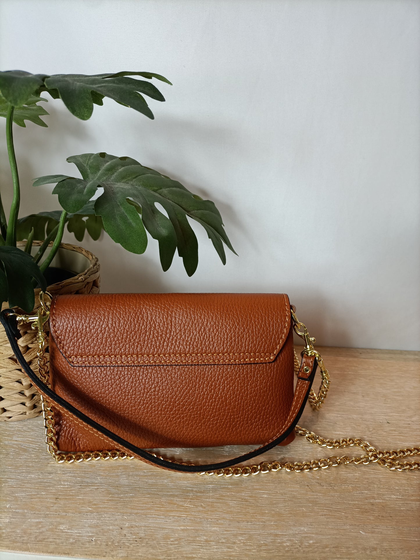 OTRAS. Bolso marrón broche insecto.