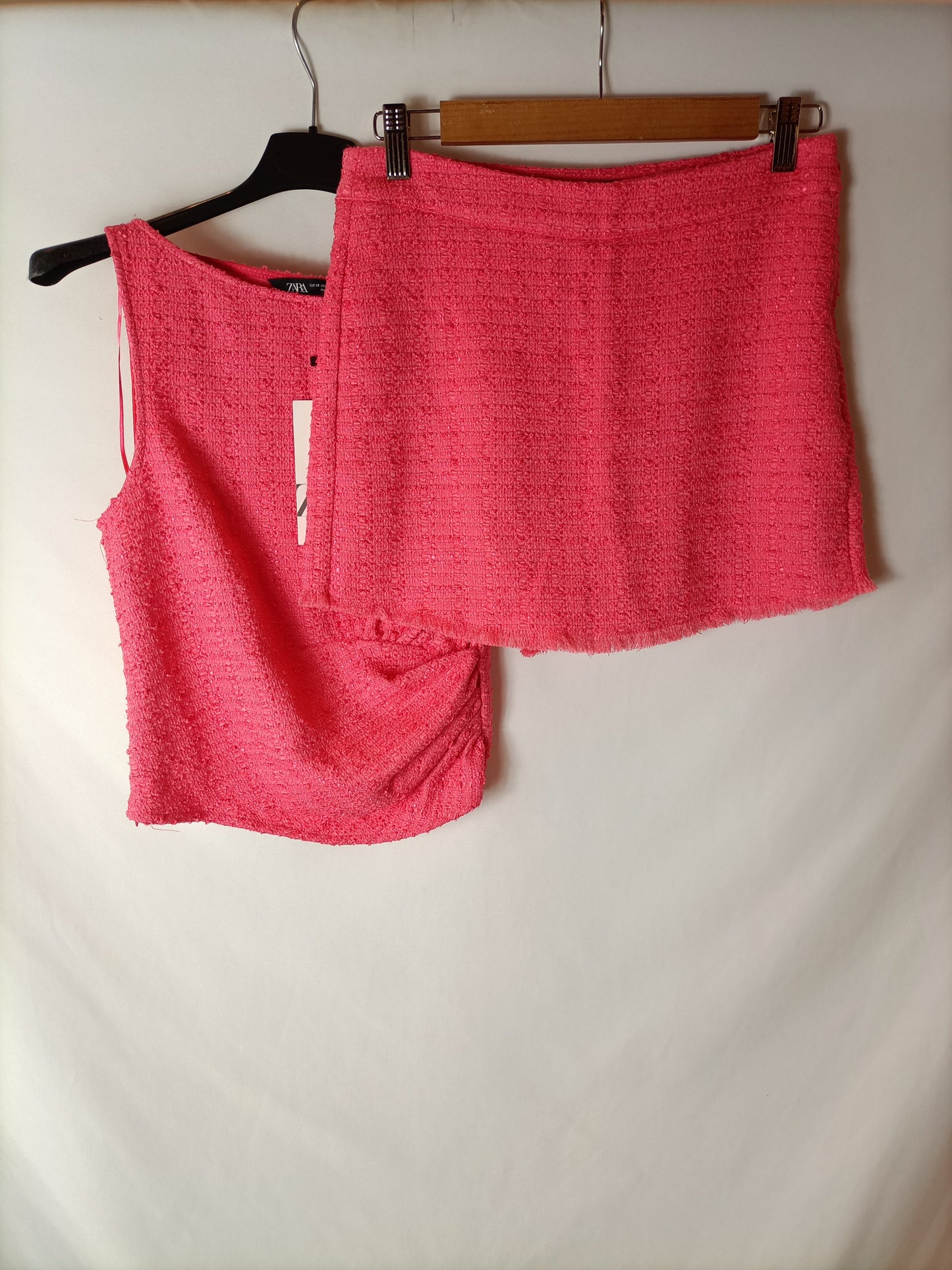 ZARA. Pink tweed top T.xs