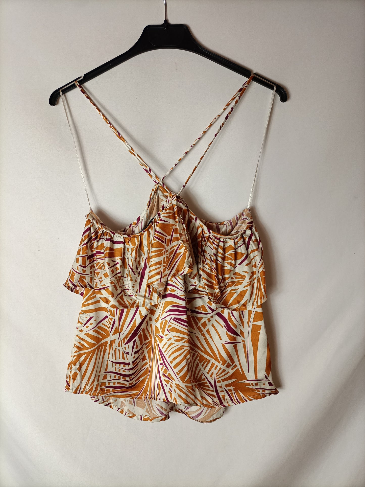 MANGO. Printed top with ruffles T.xs