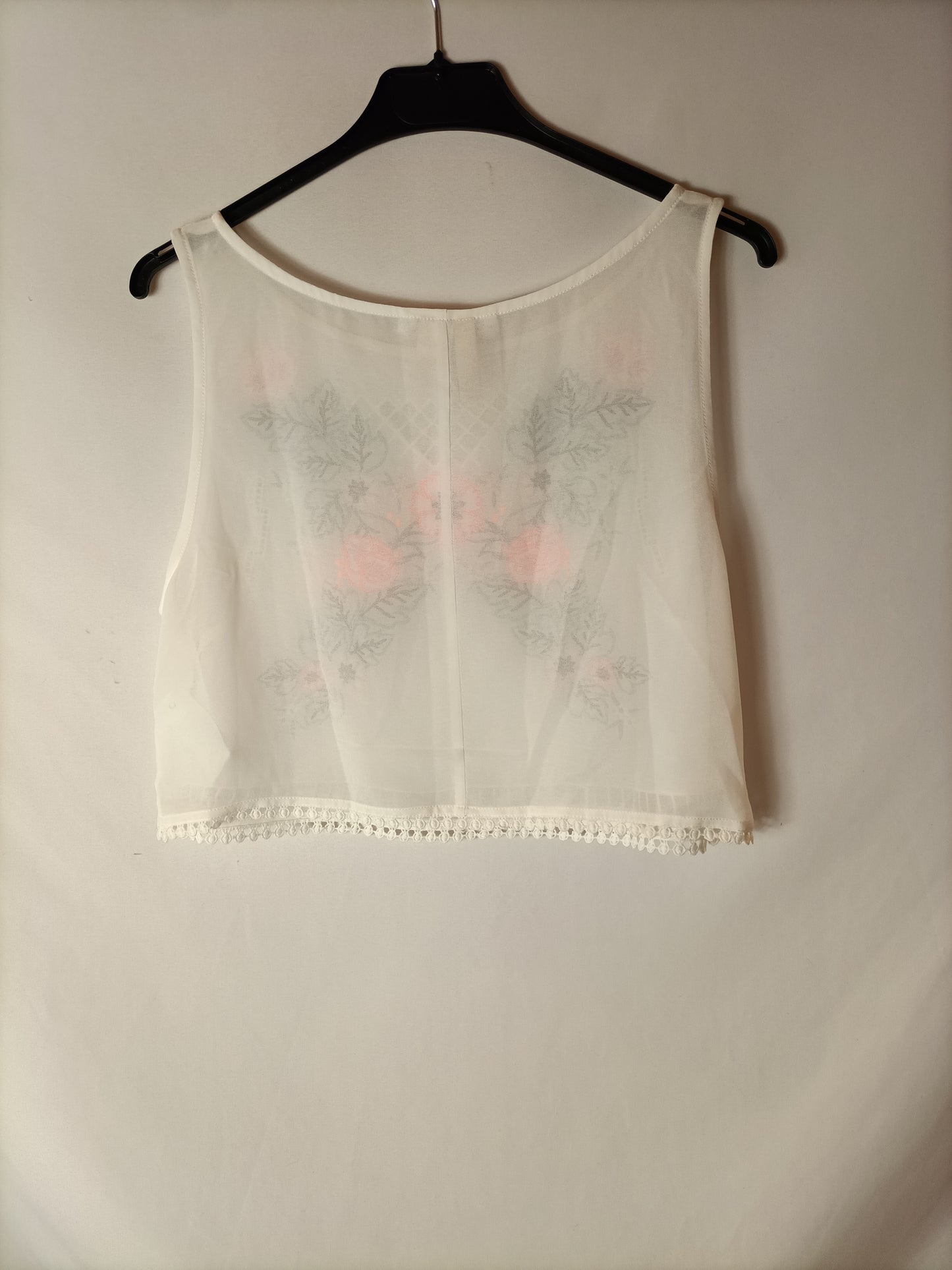 H&M. Croptop bordados semitransparente. T 38