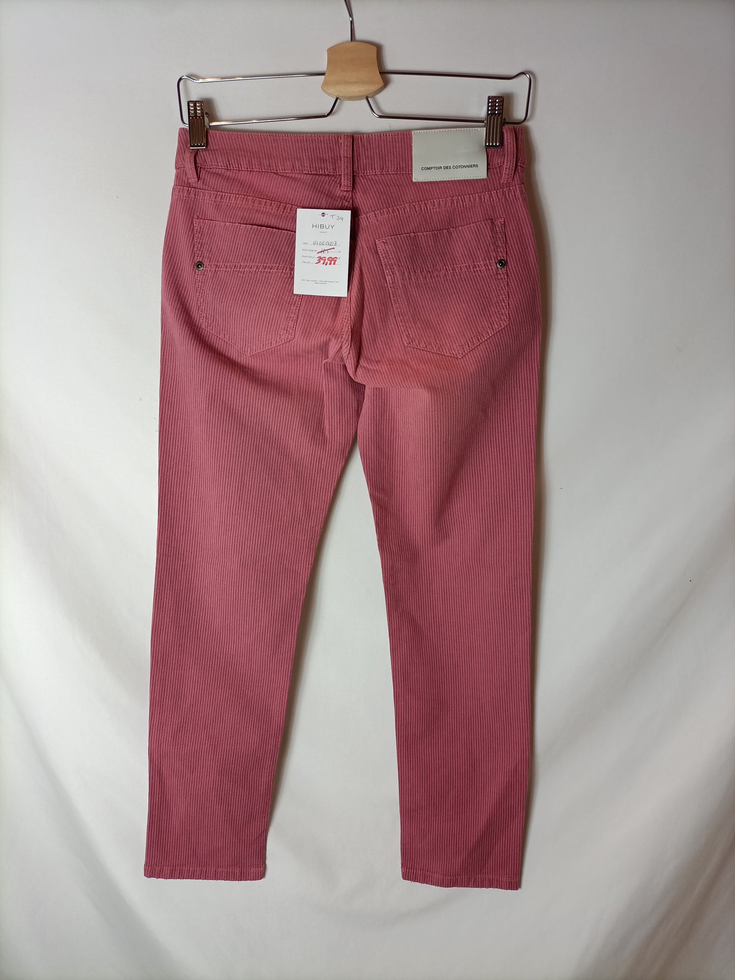 COMPTOIR DES COTONNIERS. Pantalón rayas rosa T.34