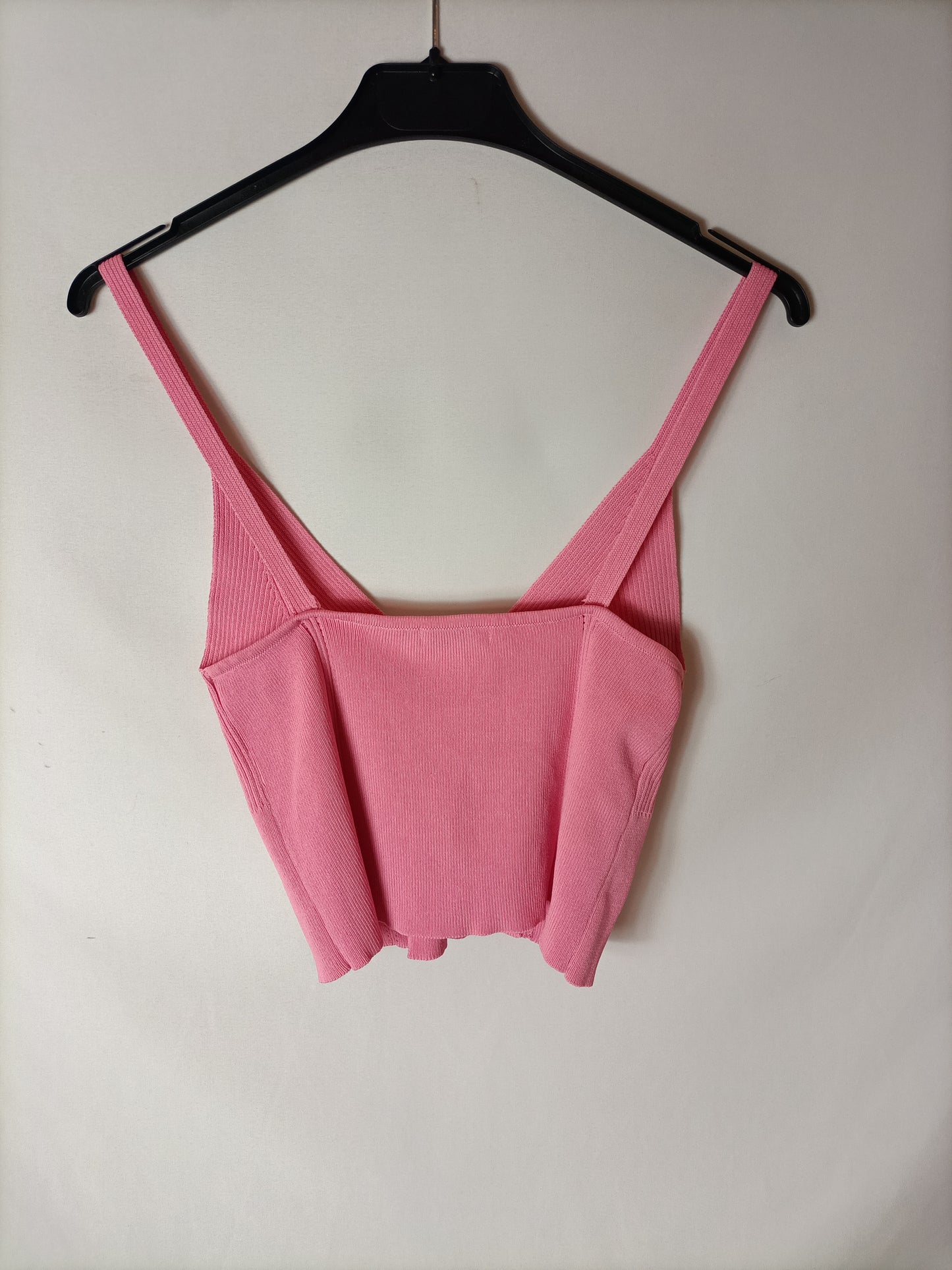 STRADIVARIUS. Croptop rosa canalé T.s