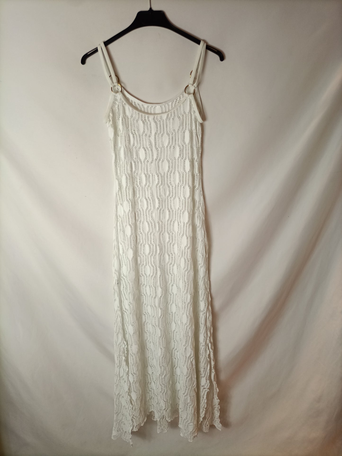 OTRAS. Vestido midi blanco rejilla. T S/M