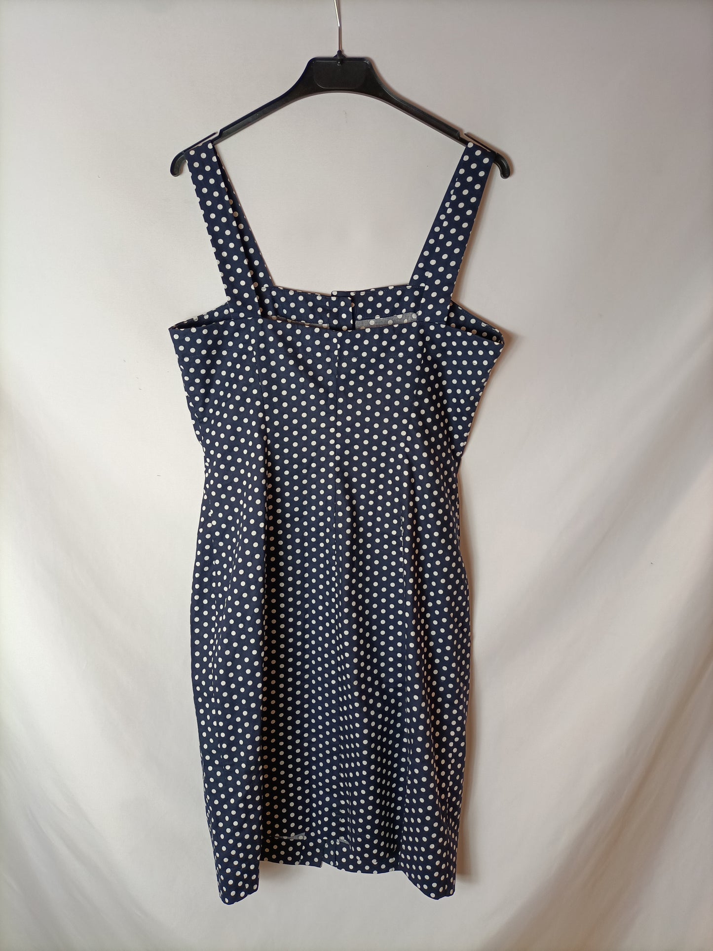 ANNROSE. Navy blue polka dot button-down dress. TL