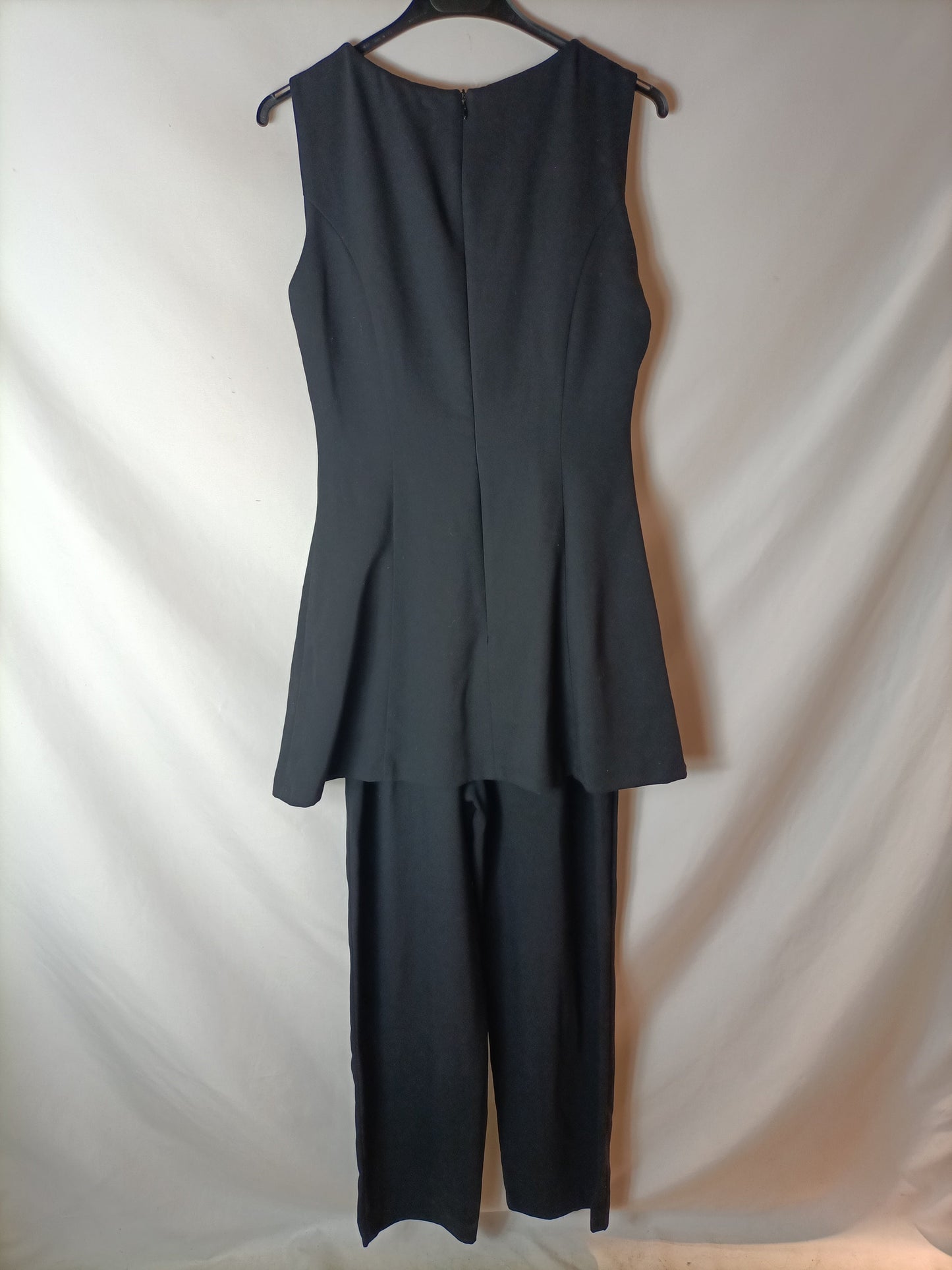 DON ALGODÓN. Black jumpsuit with ruffled top. Size 40