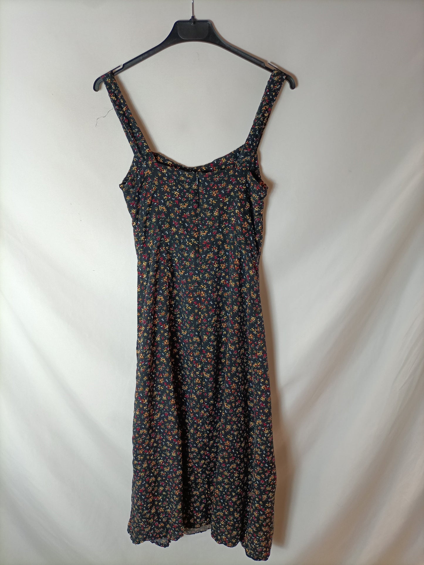 ZARA. Vestido negro midi flores. T S