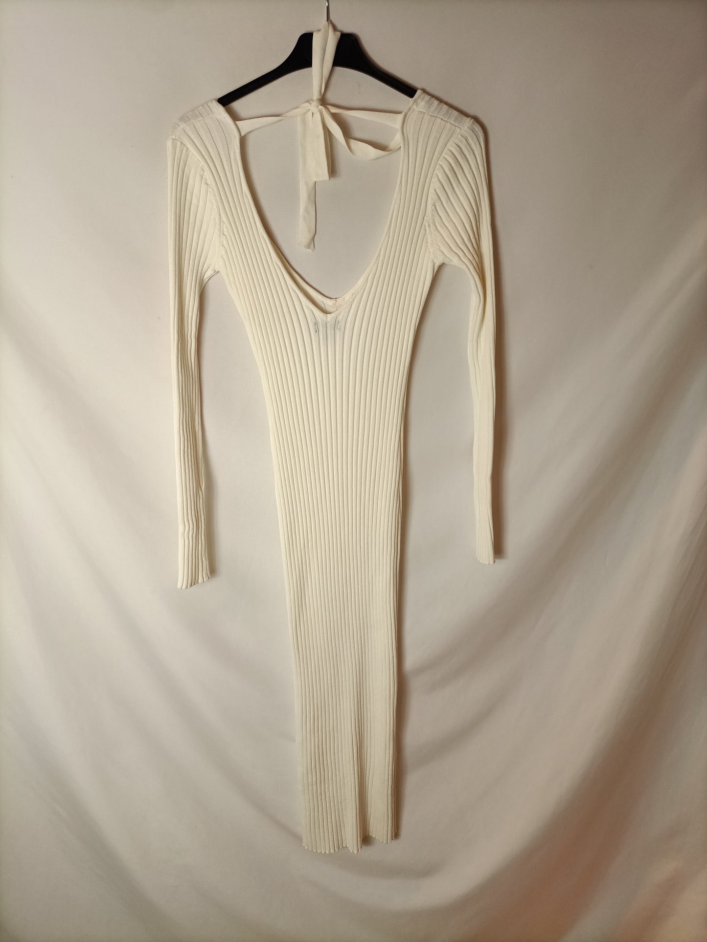 NBD. Vestido canalé blanco roto. T S