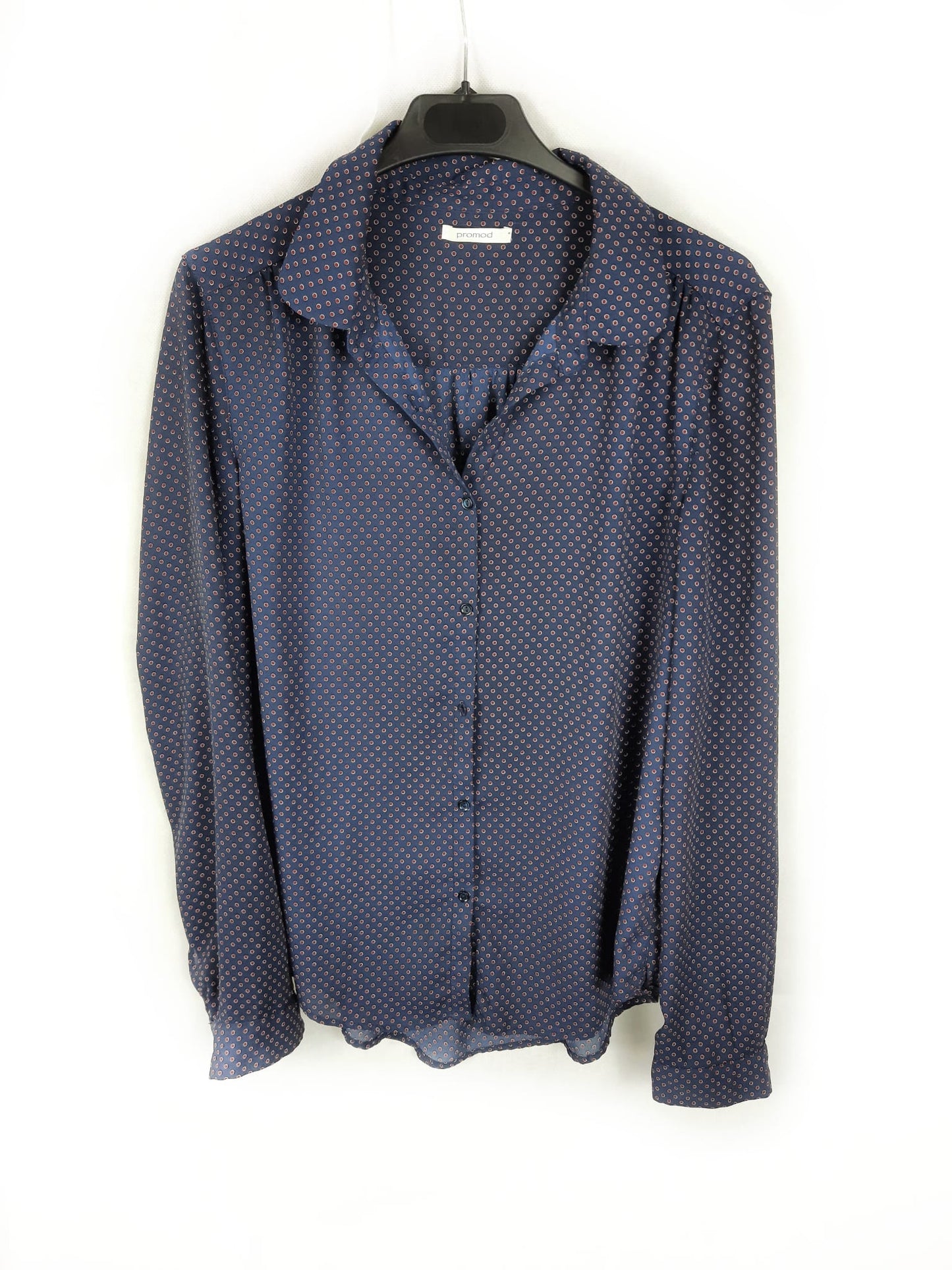 PROMOD. Blusa azul lunares burdeos T.s/m