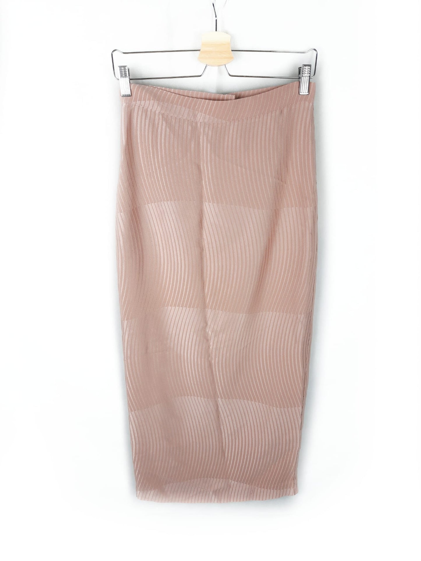 FREDDA. Falda midi rosa estampado rallas T.s