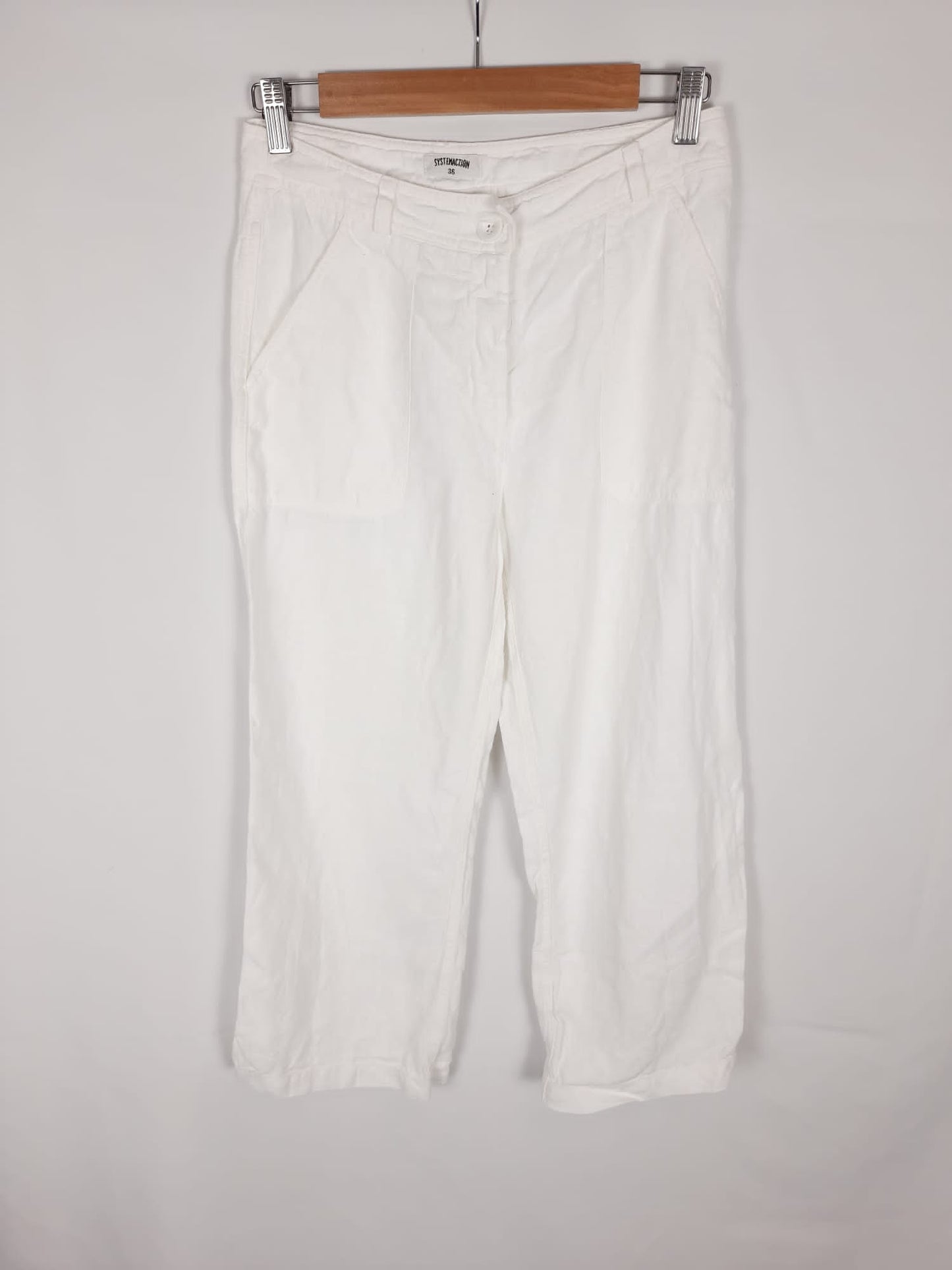 SYSTEMATION. pantalon blanco roto lino t.36