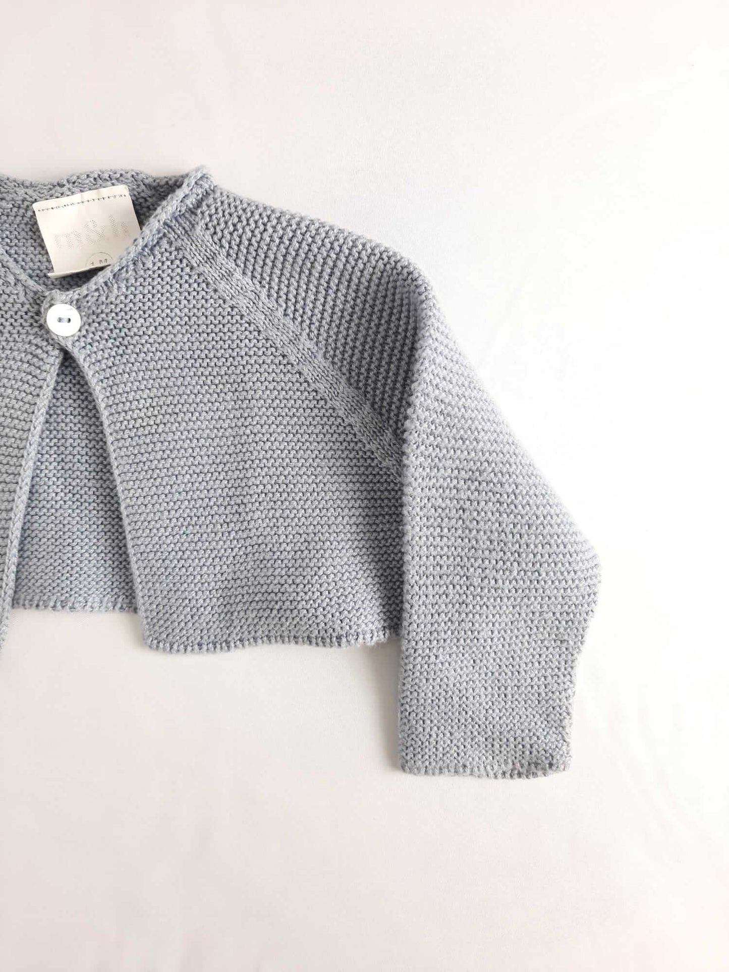 M&H. Blue knitted jacket, size 1 month