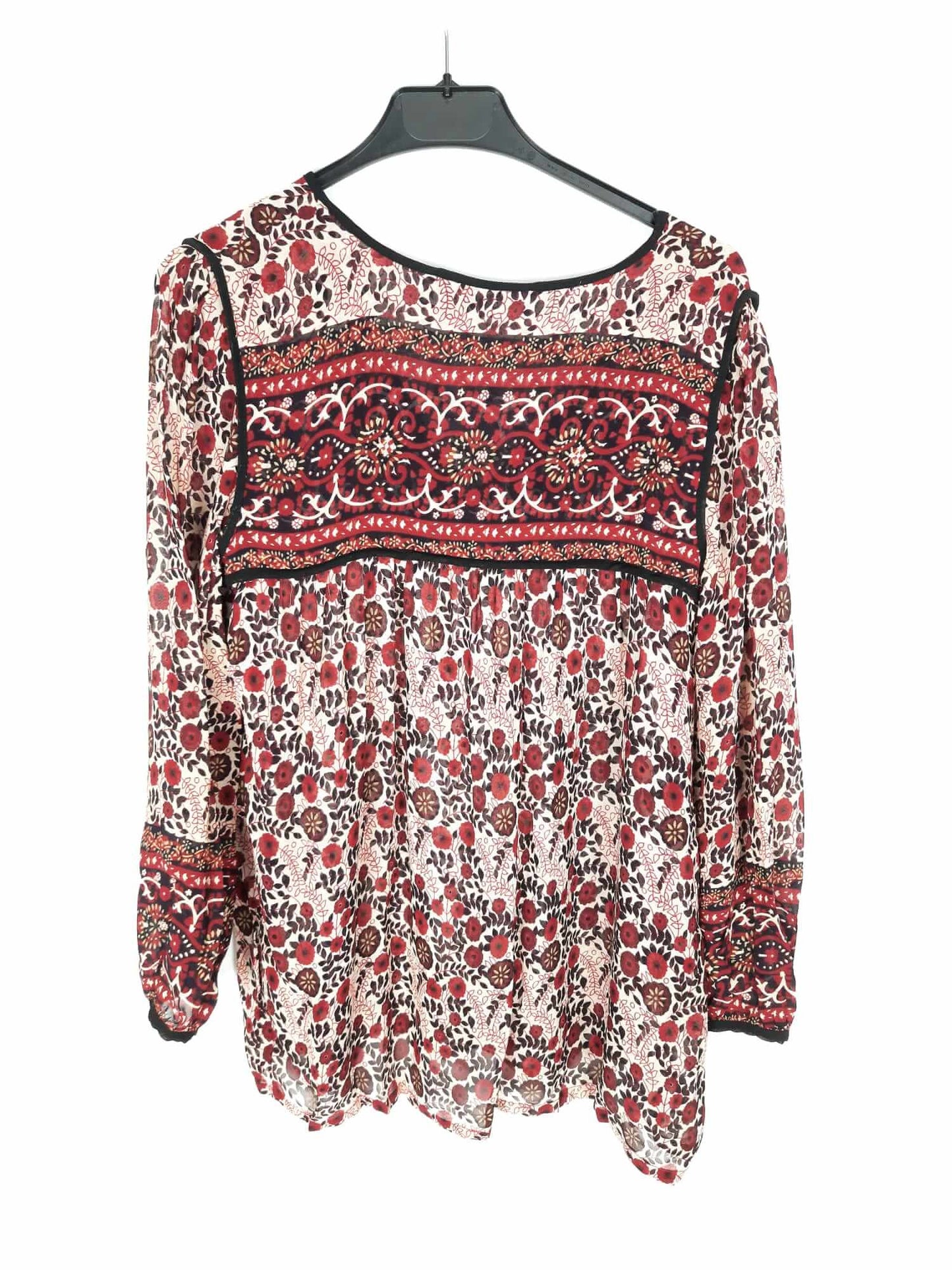 ZARA. Semi-sheer blouse with red floral print Ts