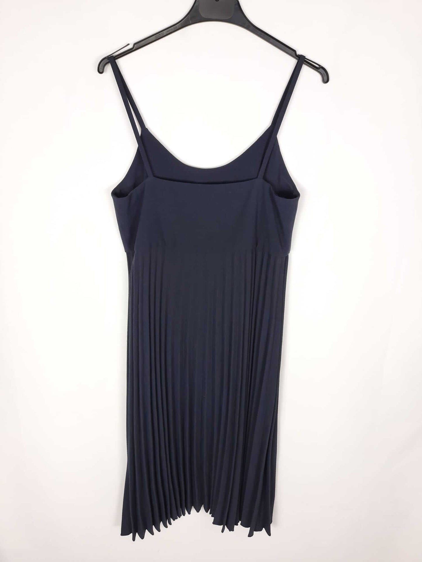 MANGO. Vestido corto azul marino plisado T.s