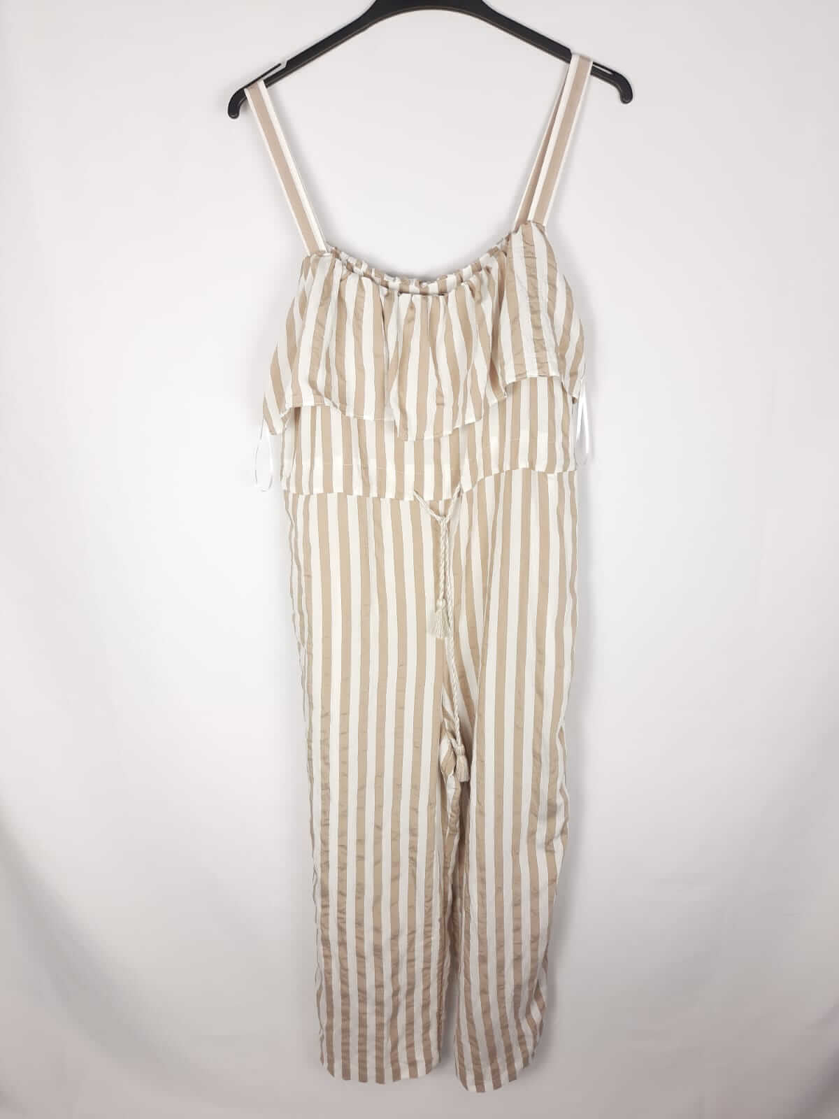 ZARA. Mono de rayas beige y blanco Ts