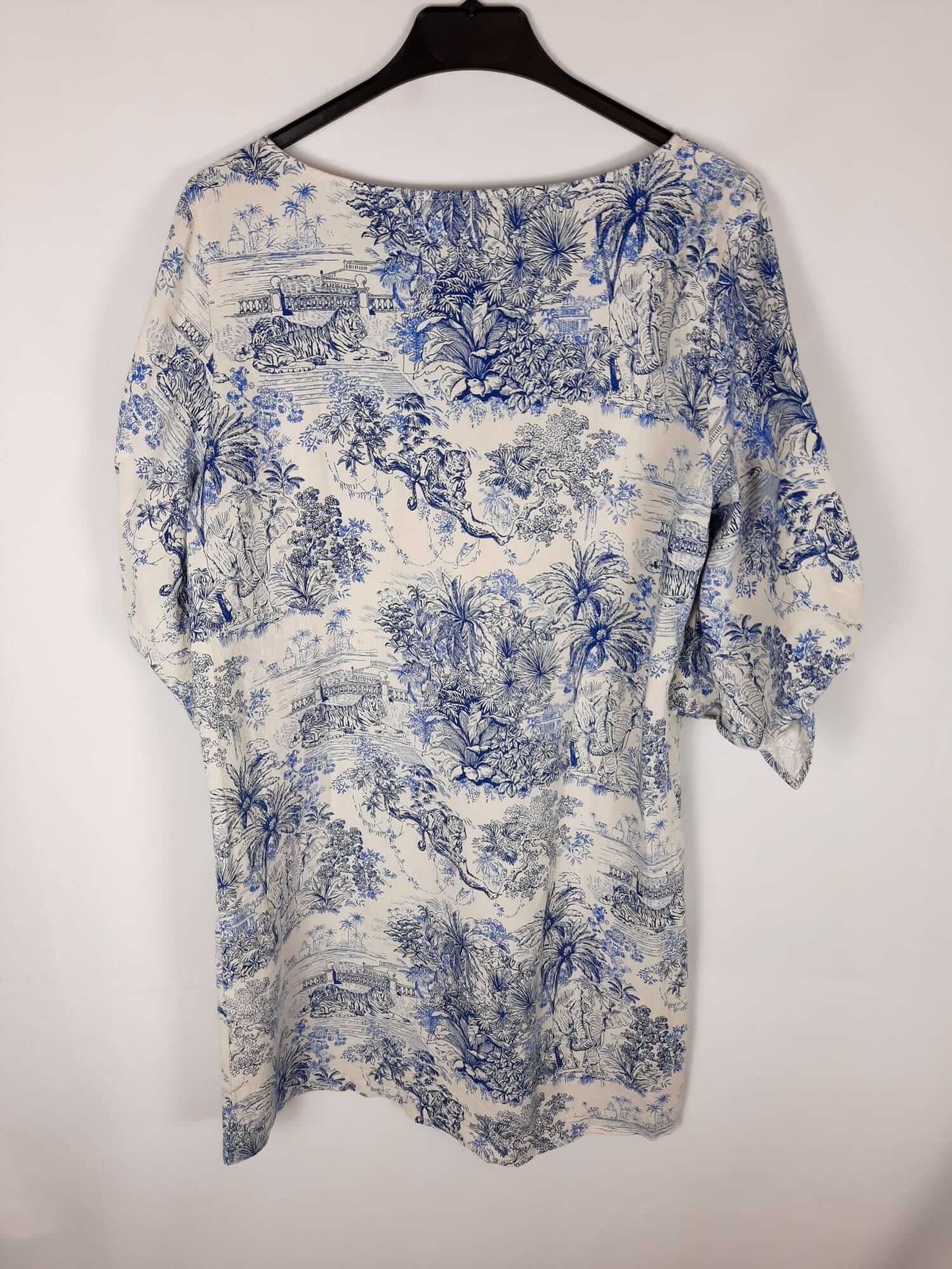 H&M. Short white dress with blue print, size 38 – Hibuy market